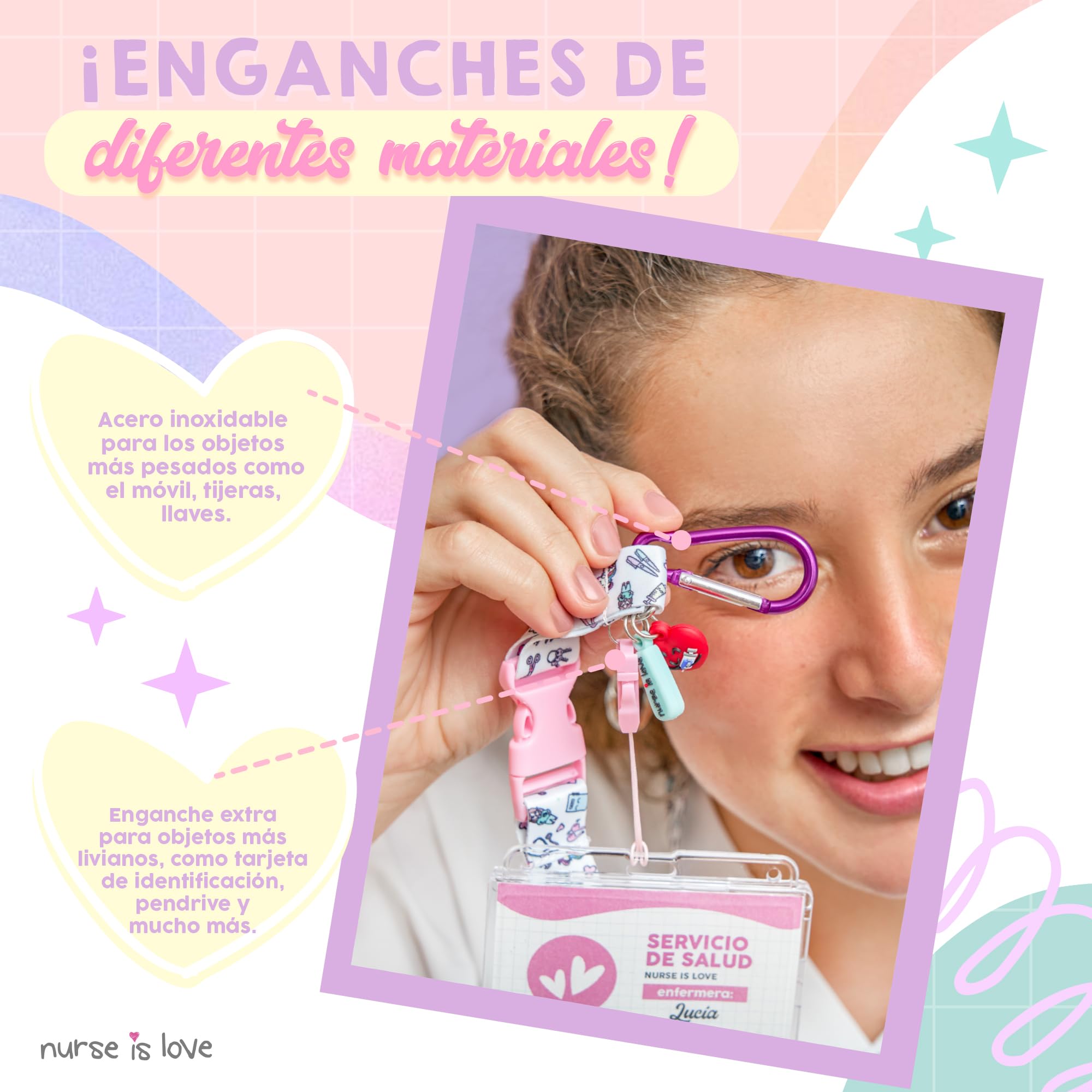 Nurse is Love Lanyard Enfermera Personalizado - Cuelga Llaves y Tijeras con Clip Sujetador de Acceso y Mosquetón Ideal para Porta Tarjetas Identificativas | Regalos Originales, Enfermera Accesorios