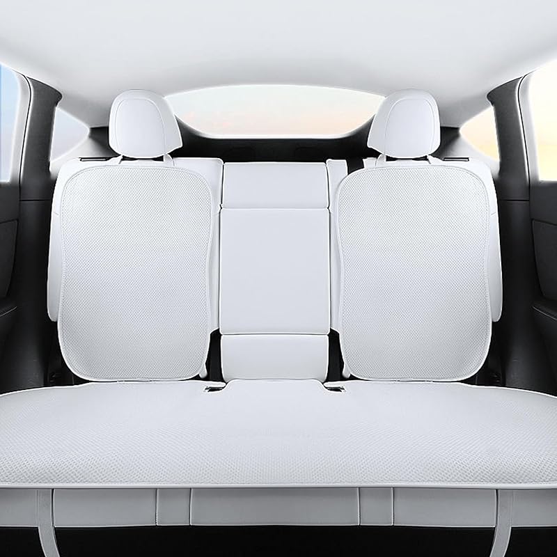 Capa de Banco Traseiro para Tesla Model Y Juniper 2020–2026, Tecido Branco Ice Silk, Kit com 3 Peças TOPABYTE
