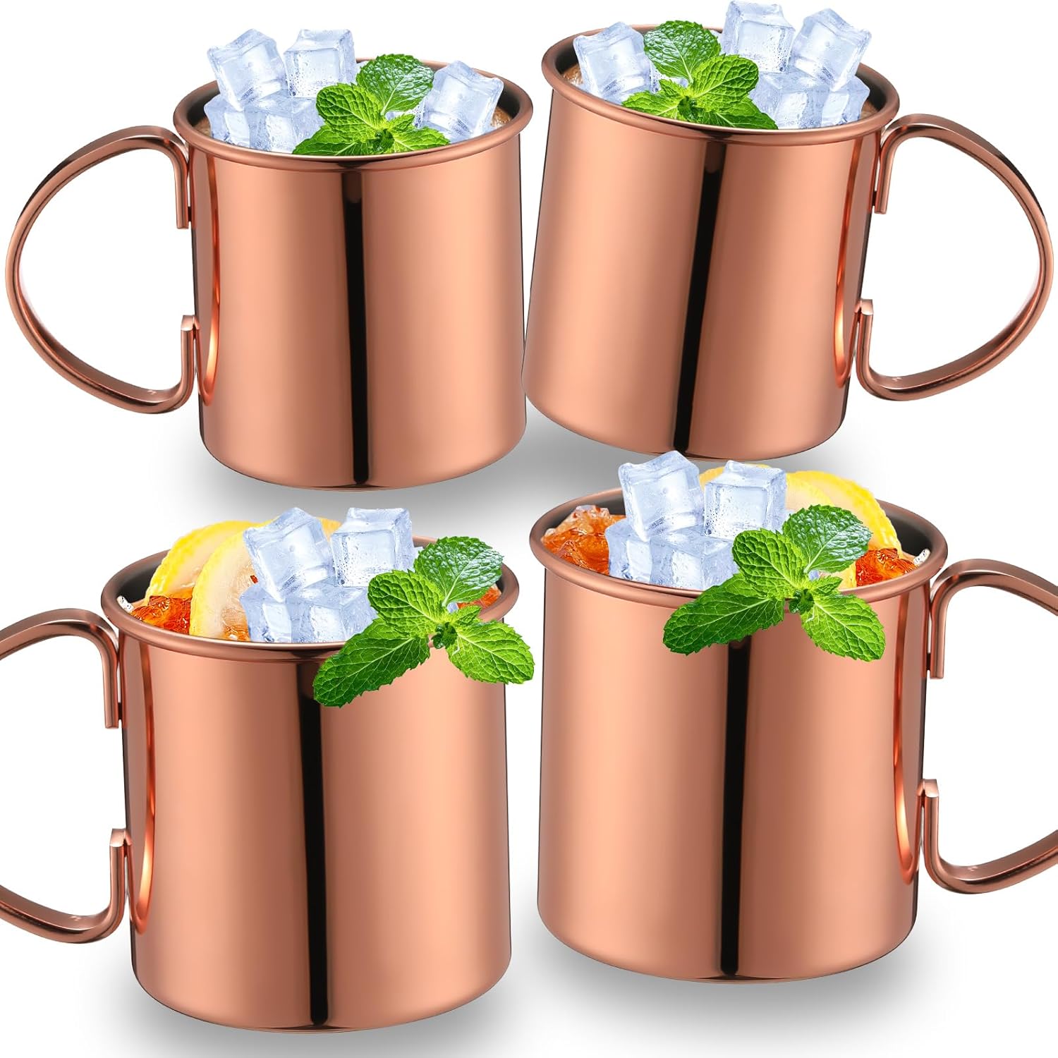 4 Pcs Moscow Mule Mug 16.9 oz Copper Mugs with Handles Copper Cup Moscow Mule Cups Straight Smooth Finish, Stainless Steel Interior, for Bars Parties Beer Wine Drinking Coffee Cocktail