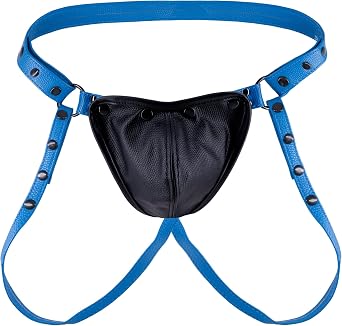 Men's PU Leather Athletic Supporter Jockstrap High-Support Sports Protection for Contact Sports Blue
