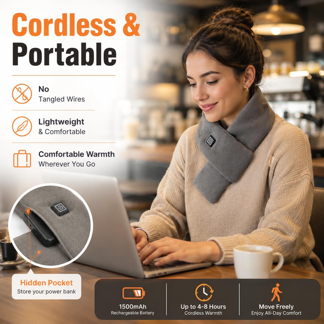 Heated Scarf for Women, Neck Heating Pad Cordless with 3 Heating Levels, Portable Rechargeable Neck Warmer with Power Bank Included, Adjustable Warming Scarf for Men & Women (Pink) image 3