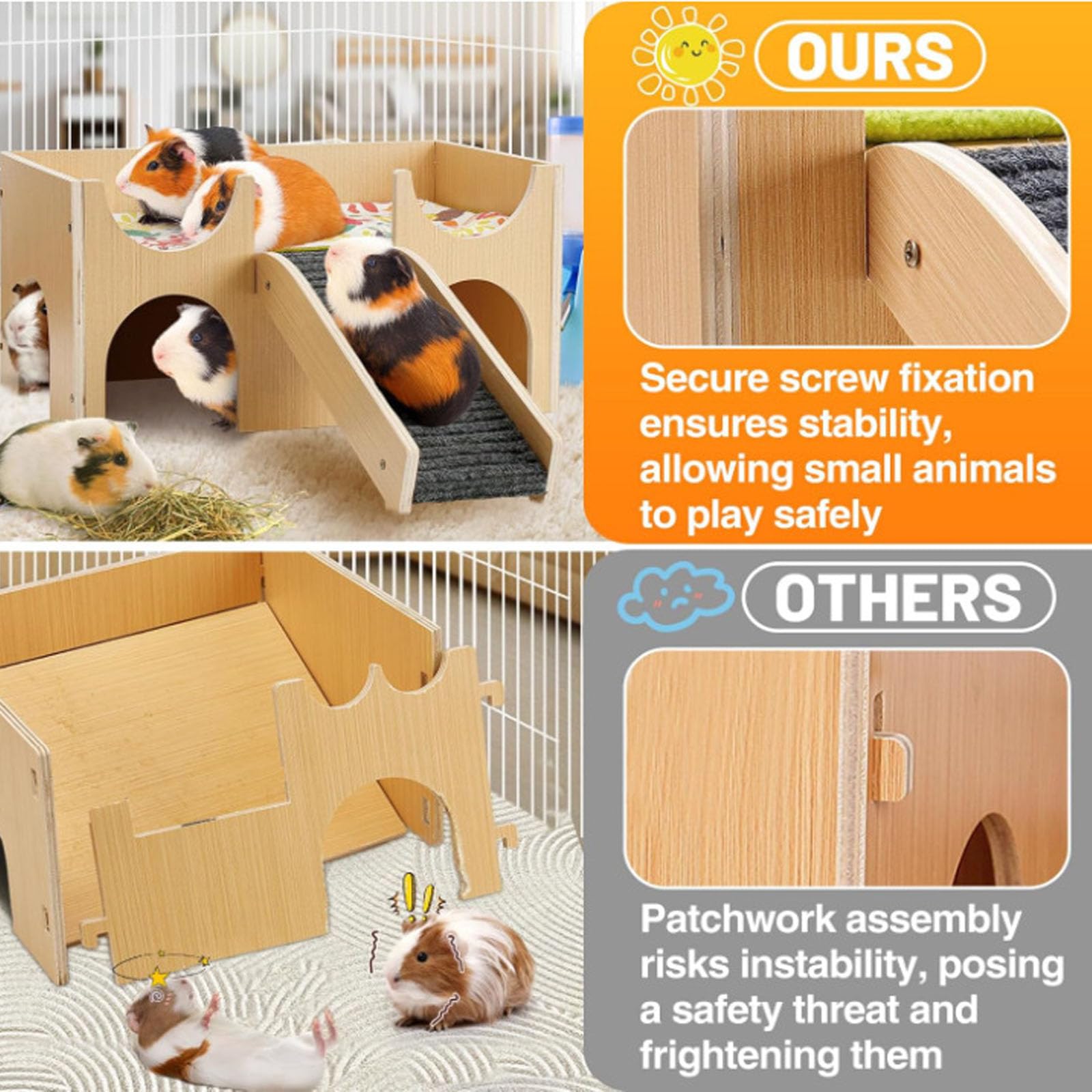 Hamsterhaus, Klettertreppe, Holzverstecke, Nest Lebensraum Dekoration für Rennmäuse, kleine Haustiere, einzigartige Höhle, Hamster Kühltunnel