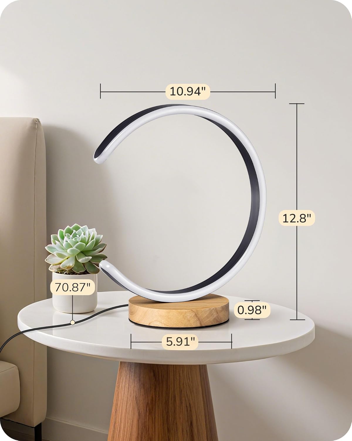 EDISHINE LED Table Lamp, C-Shaped Modern Lamps for Nightstand with 3 Color Temperature & Dimming, Upgraded Switch, Silicone Lampshade & Solid Wood Base, Bedside Lamp for Living Room, Bedroom, Black