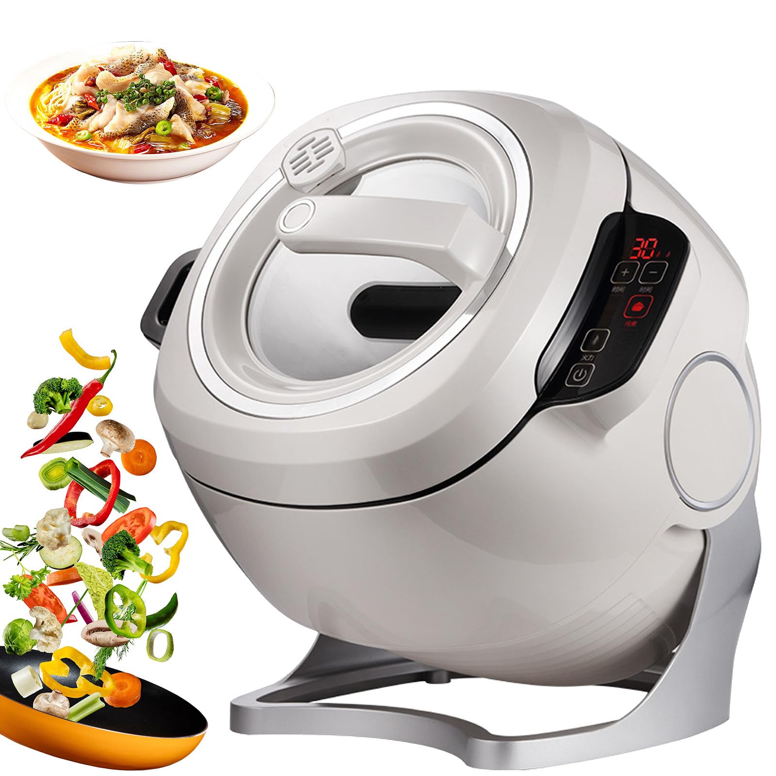 1000W Commercial Food Processor, 110V Automatic Food Cooking Machine 360 Rotation Electric Induction 6L Intelligent Automatic Cooking Machine with 360° Rotating and 3D All-round Heating