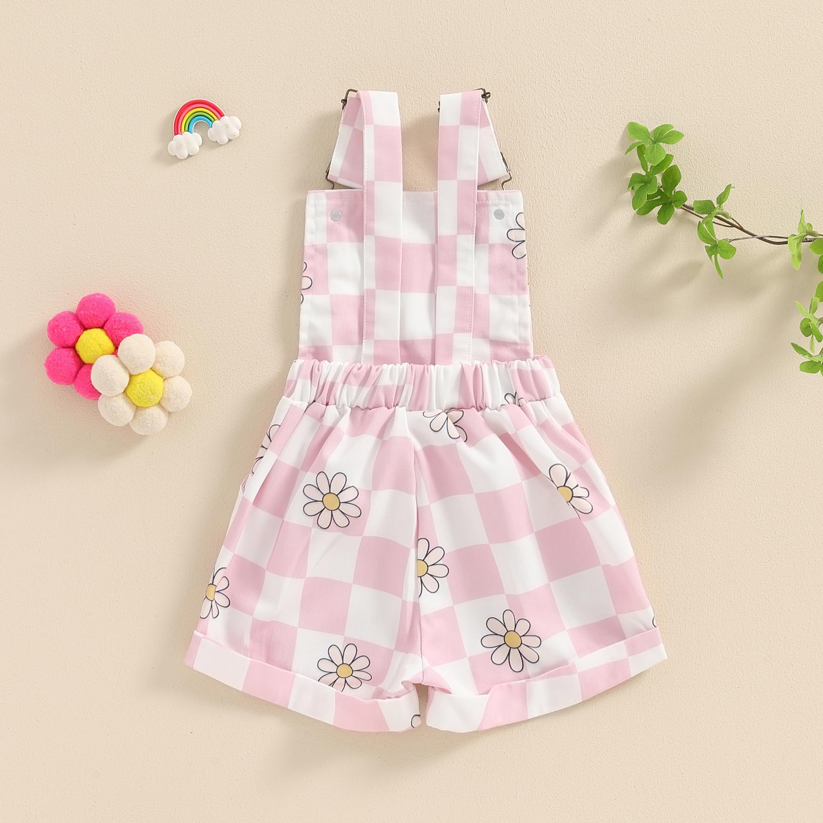 Ayalinggo Toddler Baby Girl Sunflower Print Overalls Shorts with Pocket Suspender Trousers Cute Summer Clothing Outfit (checkerboard pink, 6-12 Months)