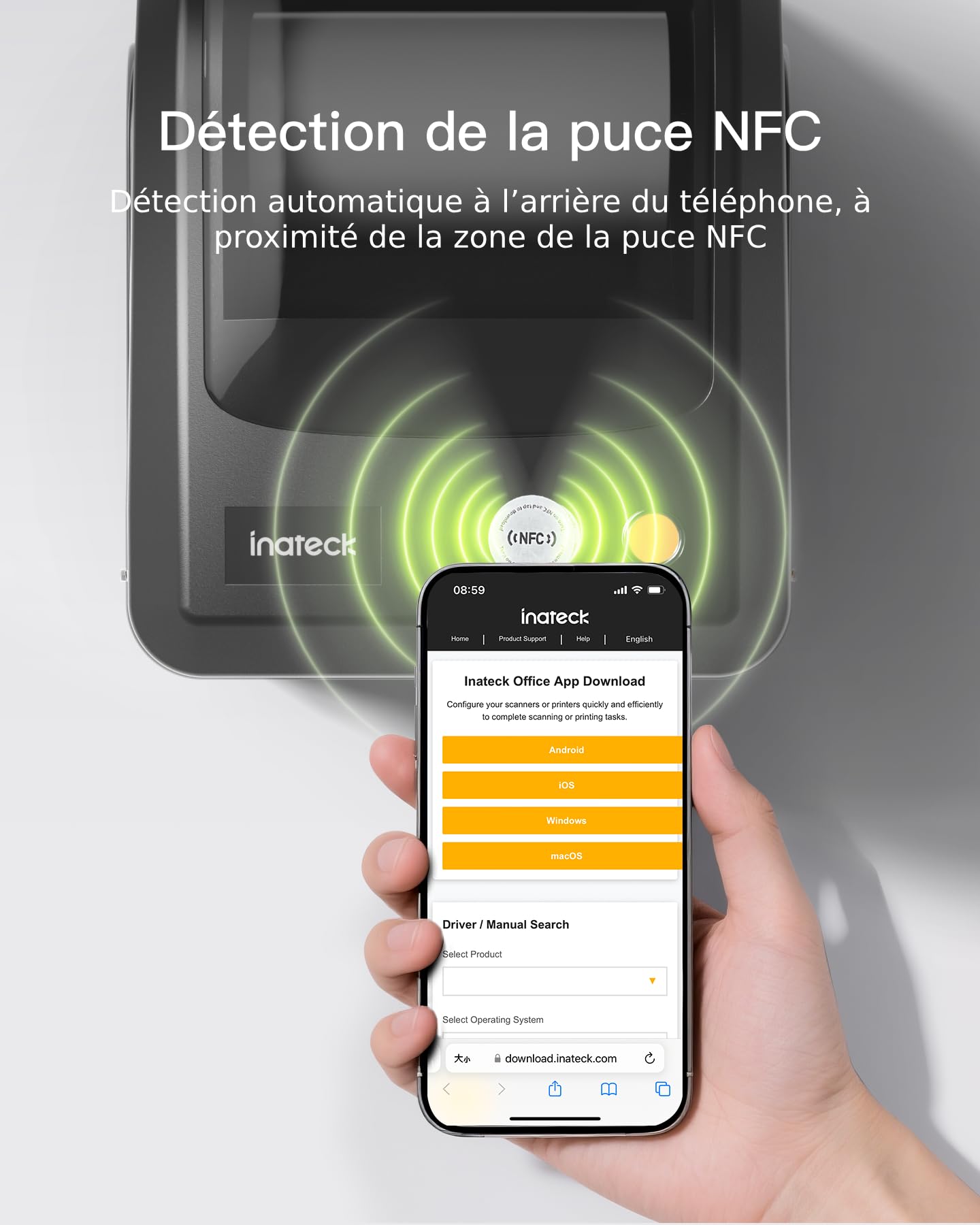 Inateck Imprimante d'étiquettes Thermiques Mobiles sans Fil 4 x 6 PR50 - Compatible iOS, Android, Windows, Noir