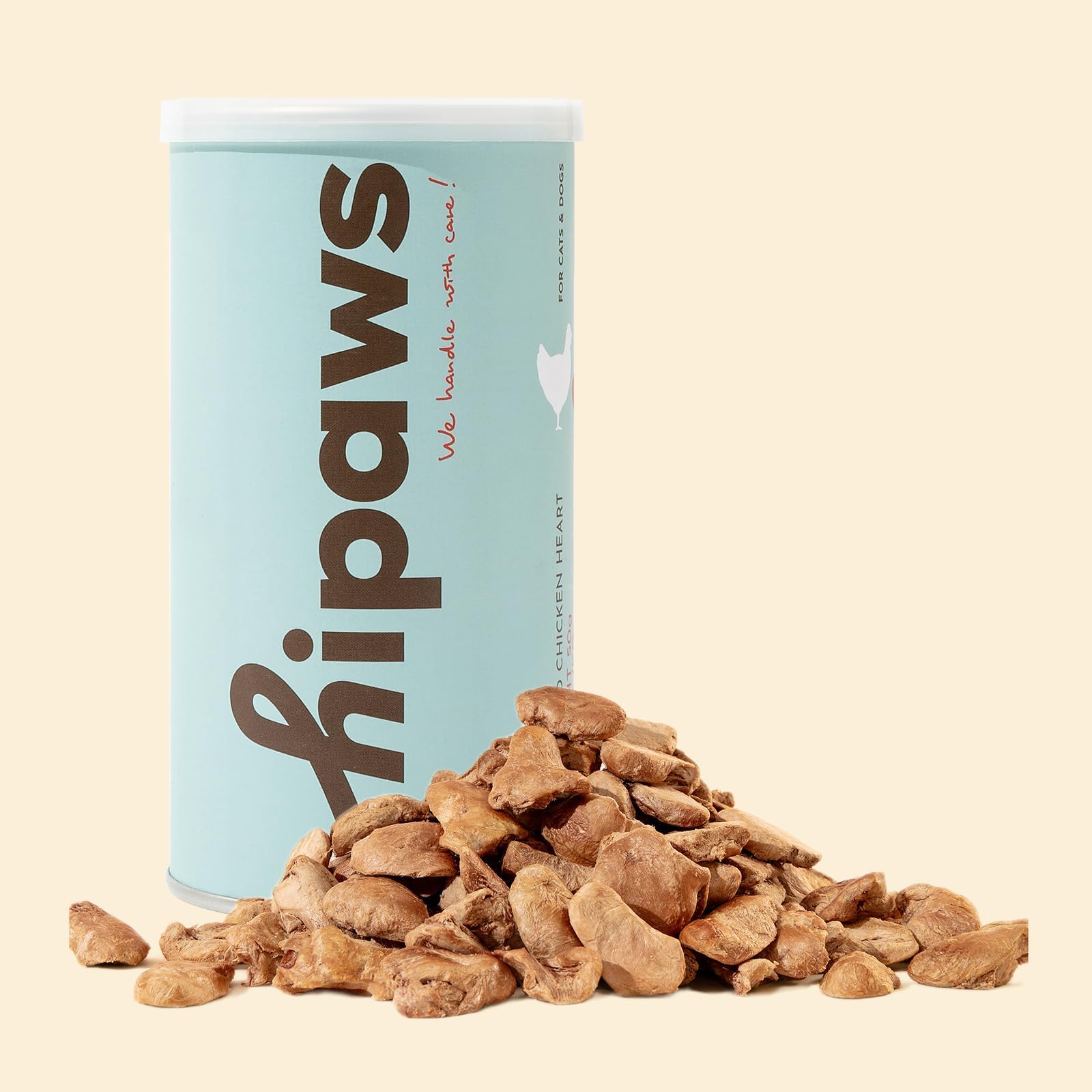 Hipaws All Natural Chicken Heart Freeze-Dried Cat Treats Toppers (50g Tube), Fresh Chicken Heart Dog Treats; Freeze Dried to Protect Nutrition and Rich Protein, Easy Digestion for Cats and Dogs