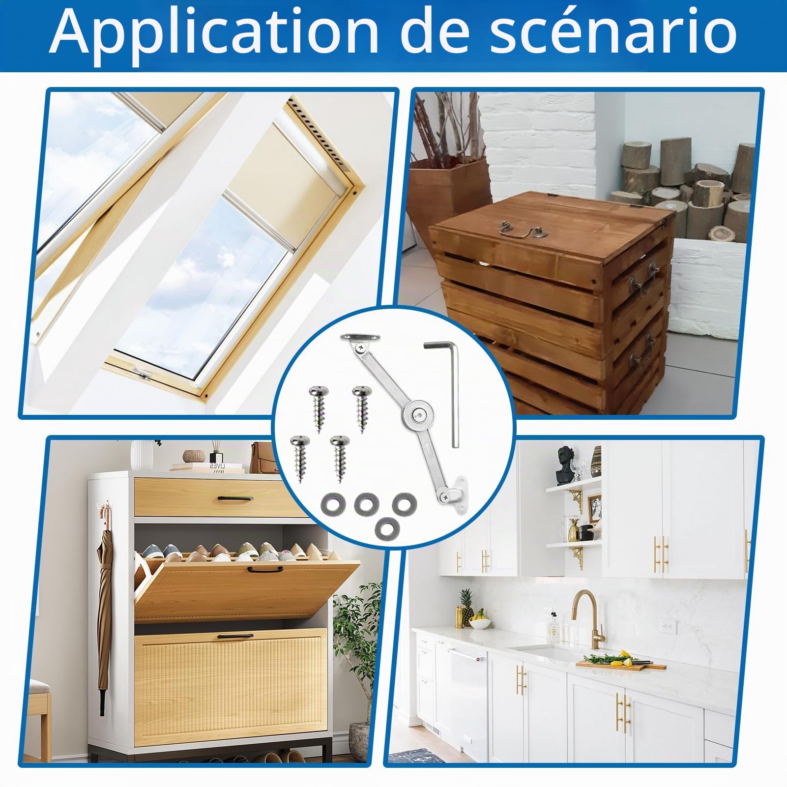 Lot De 4 Charnières D'armoire En Alliage D'acier – Support De Couvercle Avec Finition Nickelée