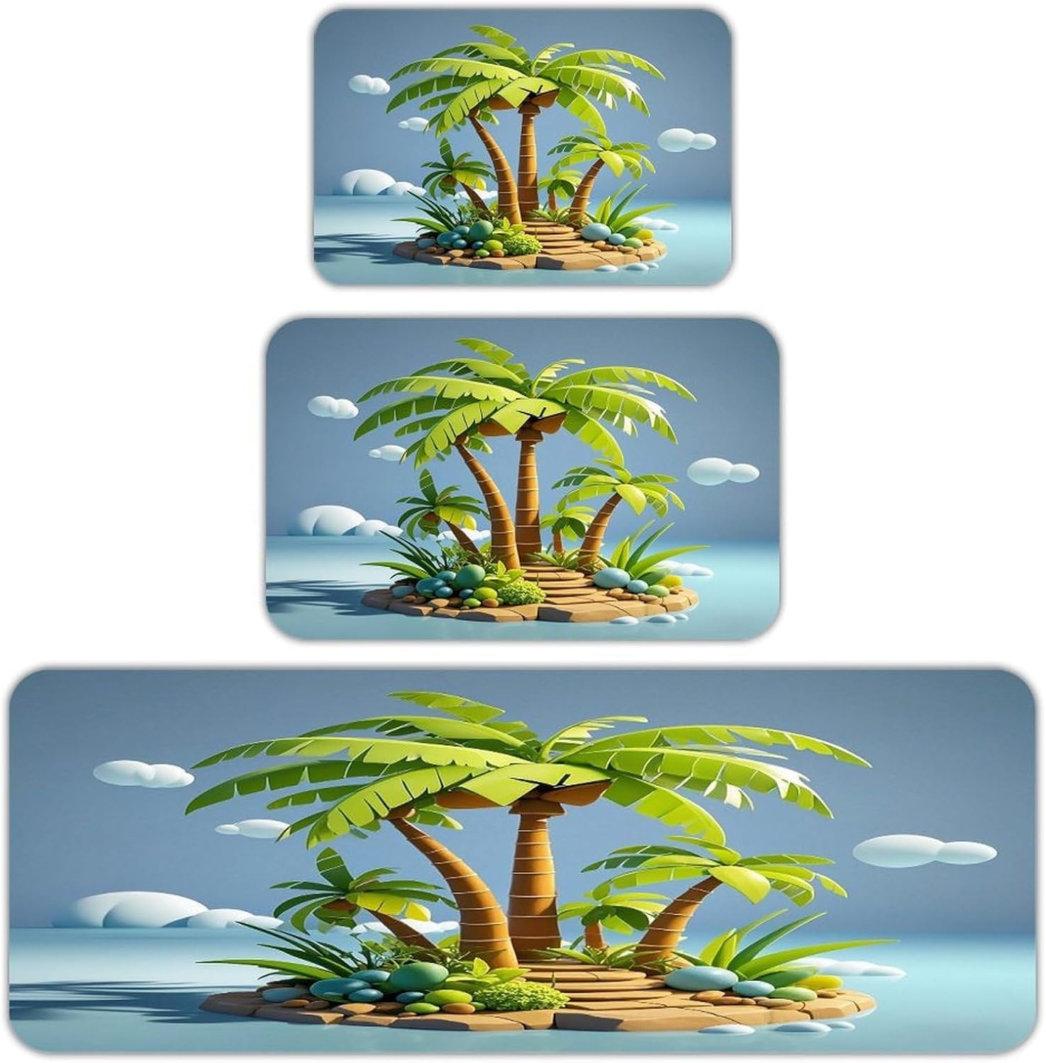 Tropical Tree Kitchen Mats for Floor 3PCS Waterproof Low-Profile Kitchen Rugs Floor Mat Non Slip Anti Fatigue Mats Comfort Standing Mat Runner Rug Area Rug 6"x24"+20"x31"+17"x47"