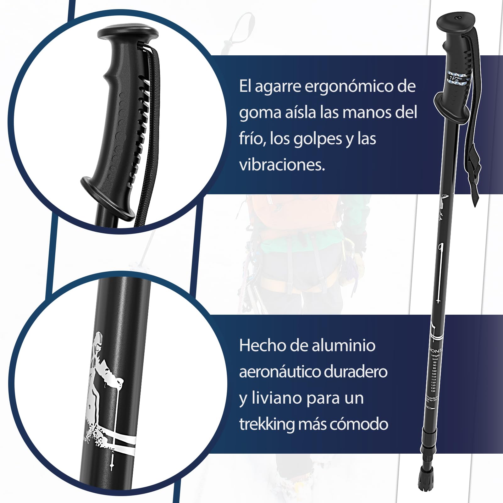 1PZ ES1-TX9 Bastones de esquí Ligeros Telescópicos Ajustables 78cm~135cm Aleación de Aluminio Unisex 2pcs