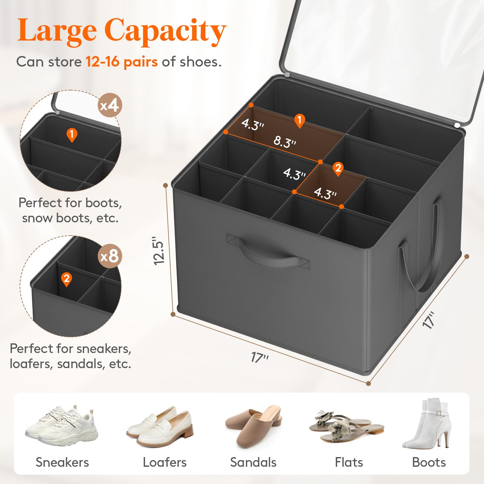 Lifewit Shoe Storage Organizer for Closet Large Shoe Box Storage Containers with Clear Cover and Reinforced Handles - Image 2
