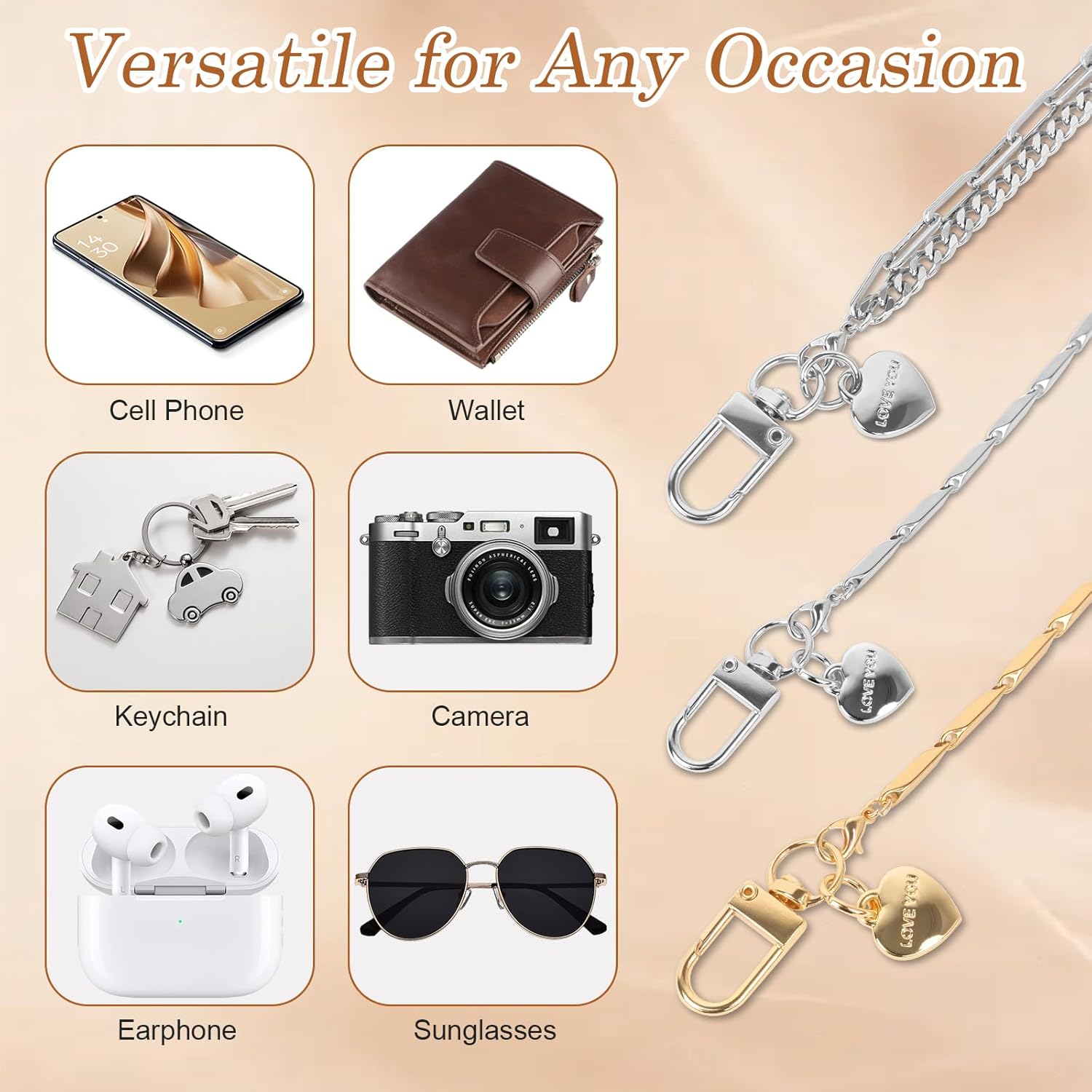 AULEEP Phone Chain Wristlet Strap,Double Metal Phone Charm with Tether Tab,Detachable Cellphone Wrist Strap Universal Silver Hands-free Anti Theft Hand Chain - Image 5