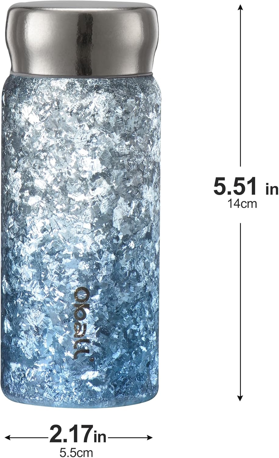 OBALL Titanium mini water bottles, Leak Proof small water bottles Cup holder Friendly, Lightweight small bottle for hot drinks(7 oz, Blue-Silvery ombré)