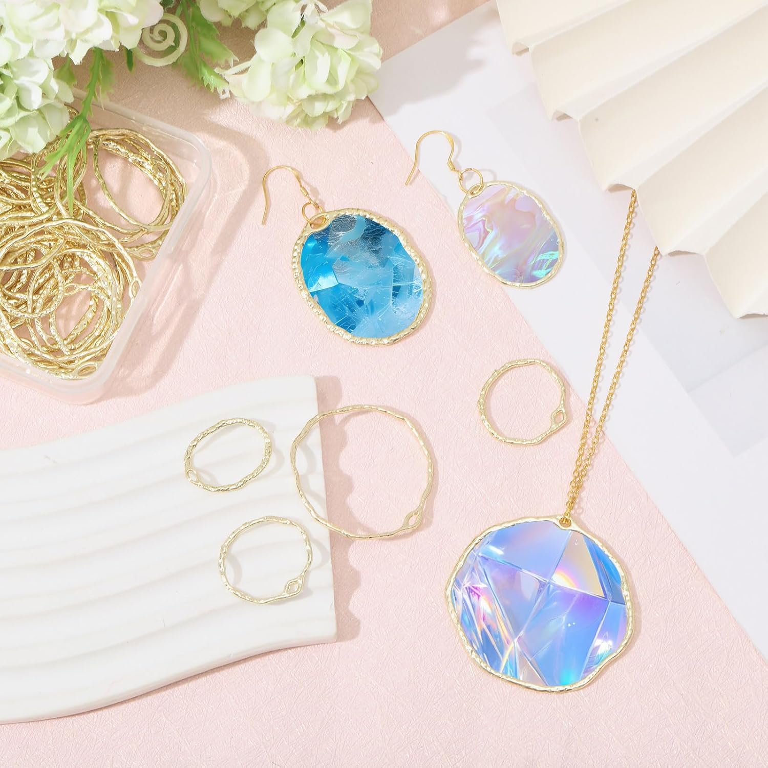 CHGCRAFT 48Pcs 6 Styles Ring Open Back Bezel Pendants Alloy Pendants Bezel Blank Trays Geometric Hollow Frame Charms For DIY UV Resin Epoxy Resin Pressed Flower Jewelry - Image 6