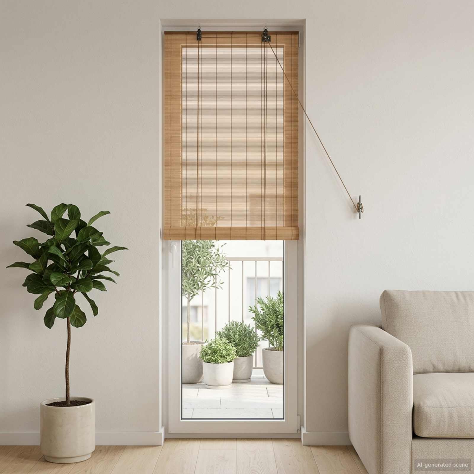 Store enrouleur en bambou marron 60 x 220 cm Protection solaire