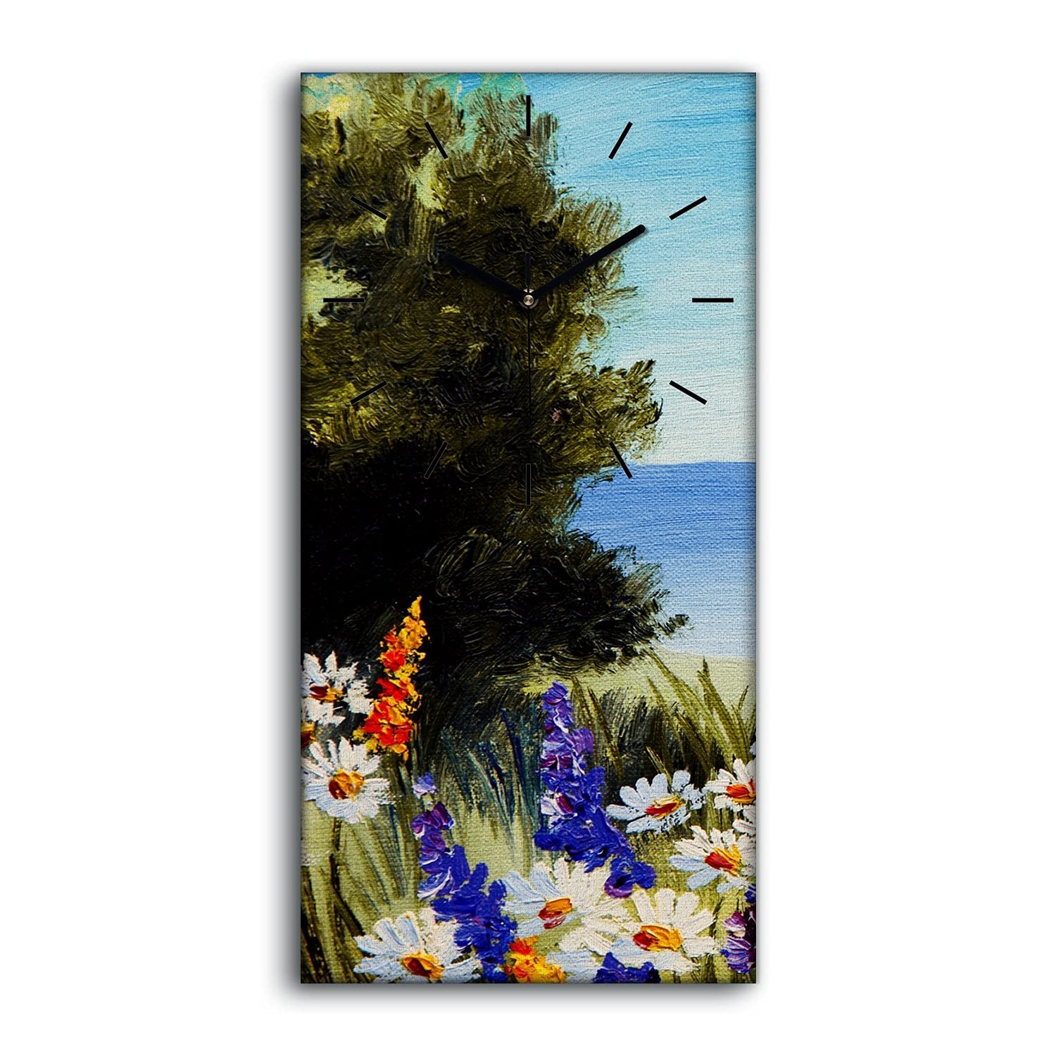 Horloge sur Toile Fleurs et Arbres | Déco Salon Silencieuse 30x60cm
