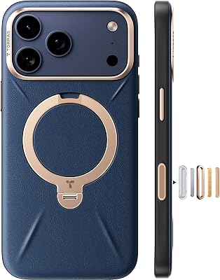 TORRAS Q3 VegSkin for iPhone 17 Pro Max Case Leather, 360 Spin Magnetic Stand, Fit for MagSafe, Camera Control, Shockproof Premium Organic Silicone Leather Phone Case for iPhone 17 Pro Max, Deep Blue