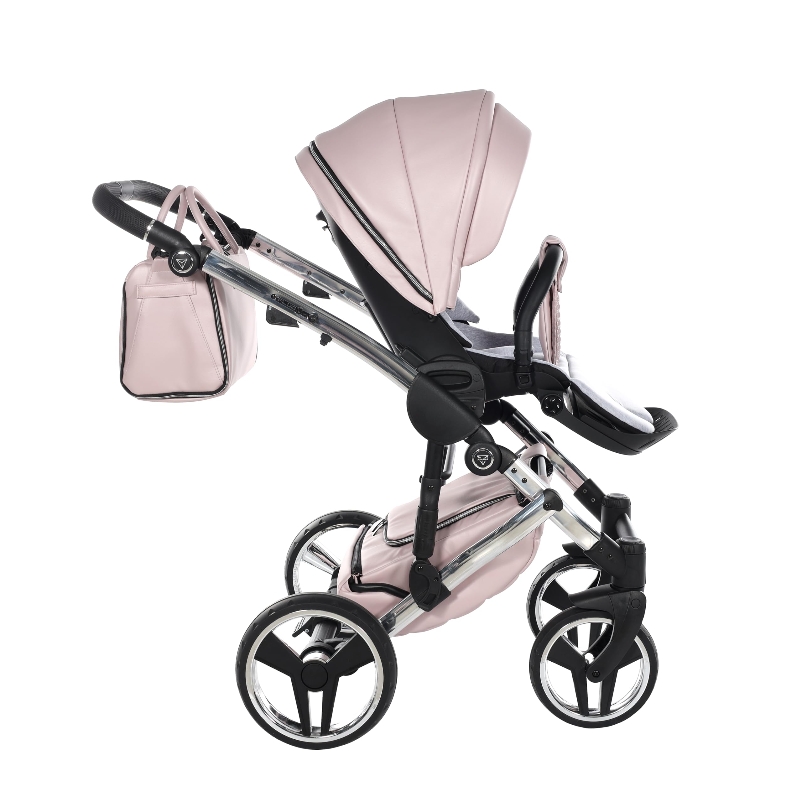 Junama Poussette Diamond Fluo 06 Rose et Argenté 2en1 3en1 4en1 avec ombrelle pare-soleil (3 en 1 avec siège auto)