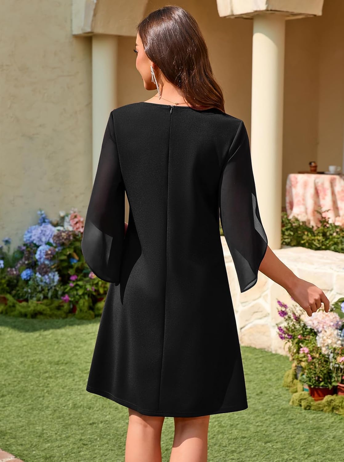 oten Women's V Neck Flutter Chiffon Sleeve Cocktail Semi-Formal Wedding Guest Party Dresses