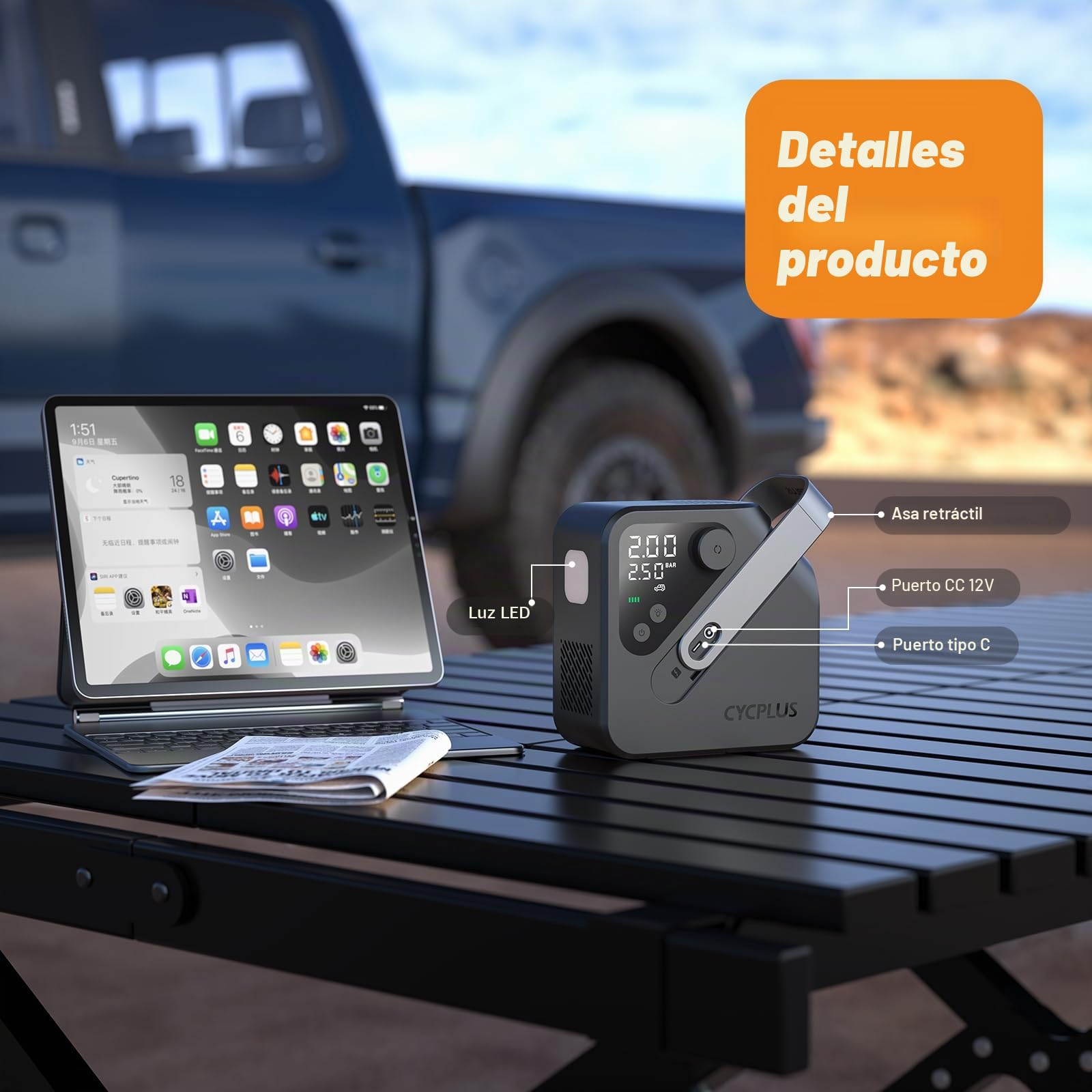 CYCPLUS AL7 Inflador Neumáticos Compresor Alta Potencia Doble Uso