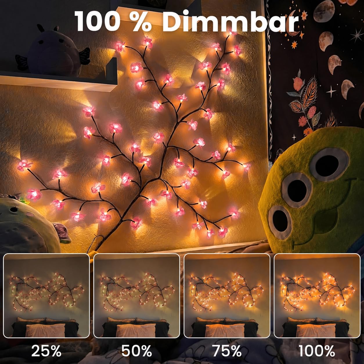 Starnearby Guirlande LED Fleur de Cerisier avec Télécommande et 8 modes d'éclairage, Branches Lumineuses Fleurs de Cerisier LED, Décoration Murale pour Chambre à Coucher, Salon (230cm 144 Leds)