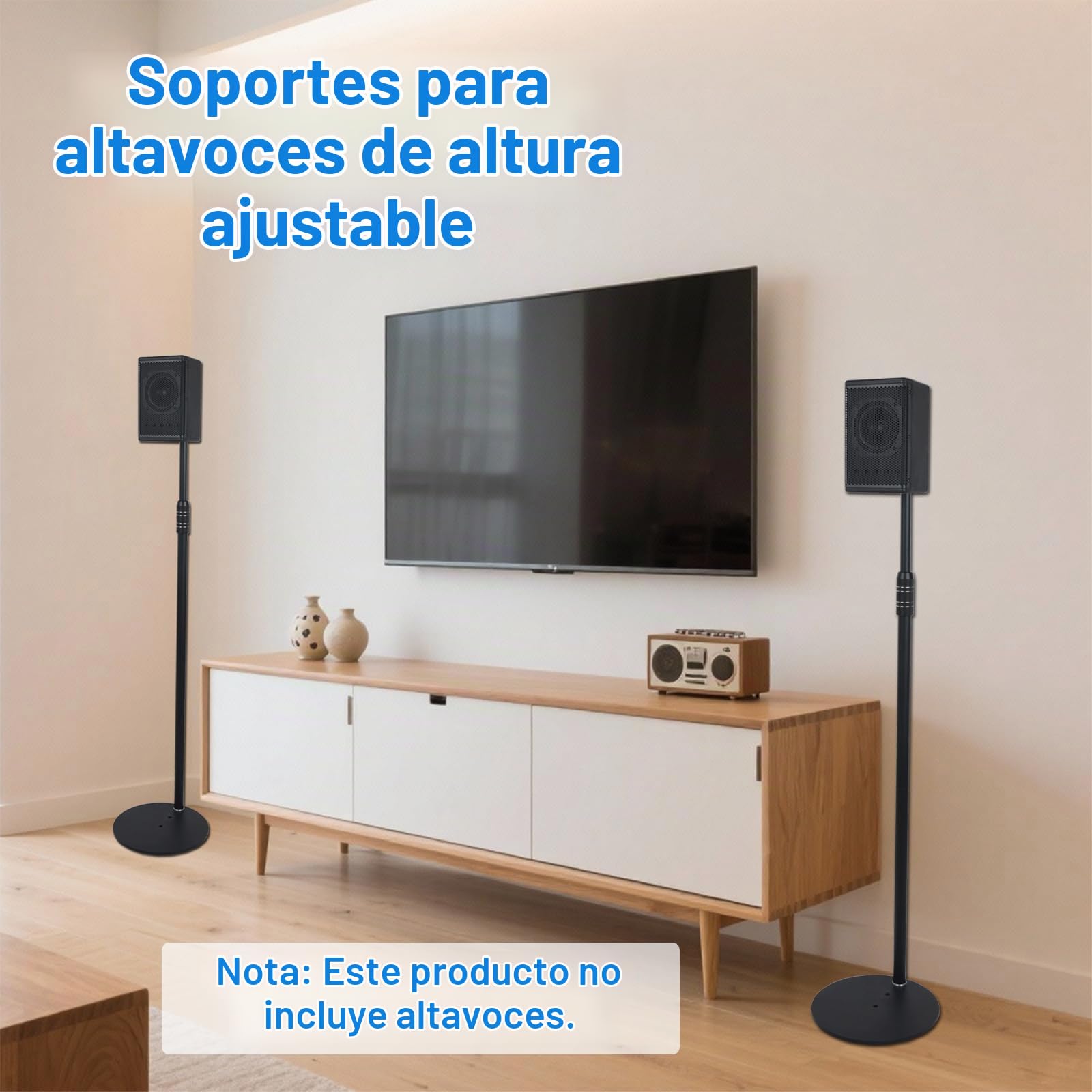 Soportes para Altavoces, soporta Altavoces satélite y Otros Altavoces pequeños, Altura Ajustable de 33« a 48», soporta hasta 6 Libras, HD-718, 2 Paquetes (Negro)