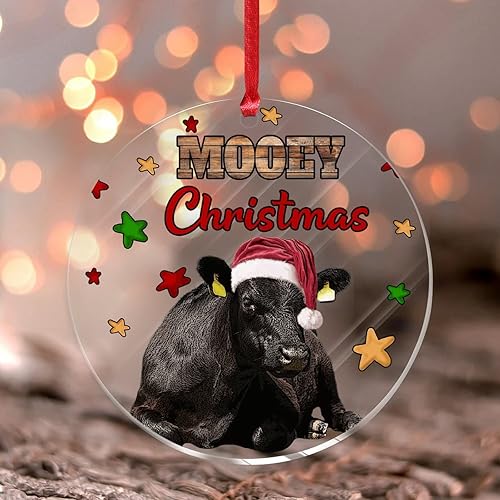 Mooey - Vaca de Navidad de las tierras altas con sombrero rojo adornos colgantes acrílicos con temática de animales de granja colgante de estrella Mooey - Vaca de Navidad de las tierras altas con sombrero rojo adornos colgantes acrílicos con temática de animales de granja colgante de estrella