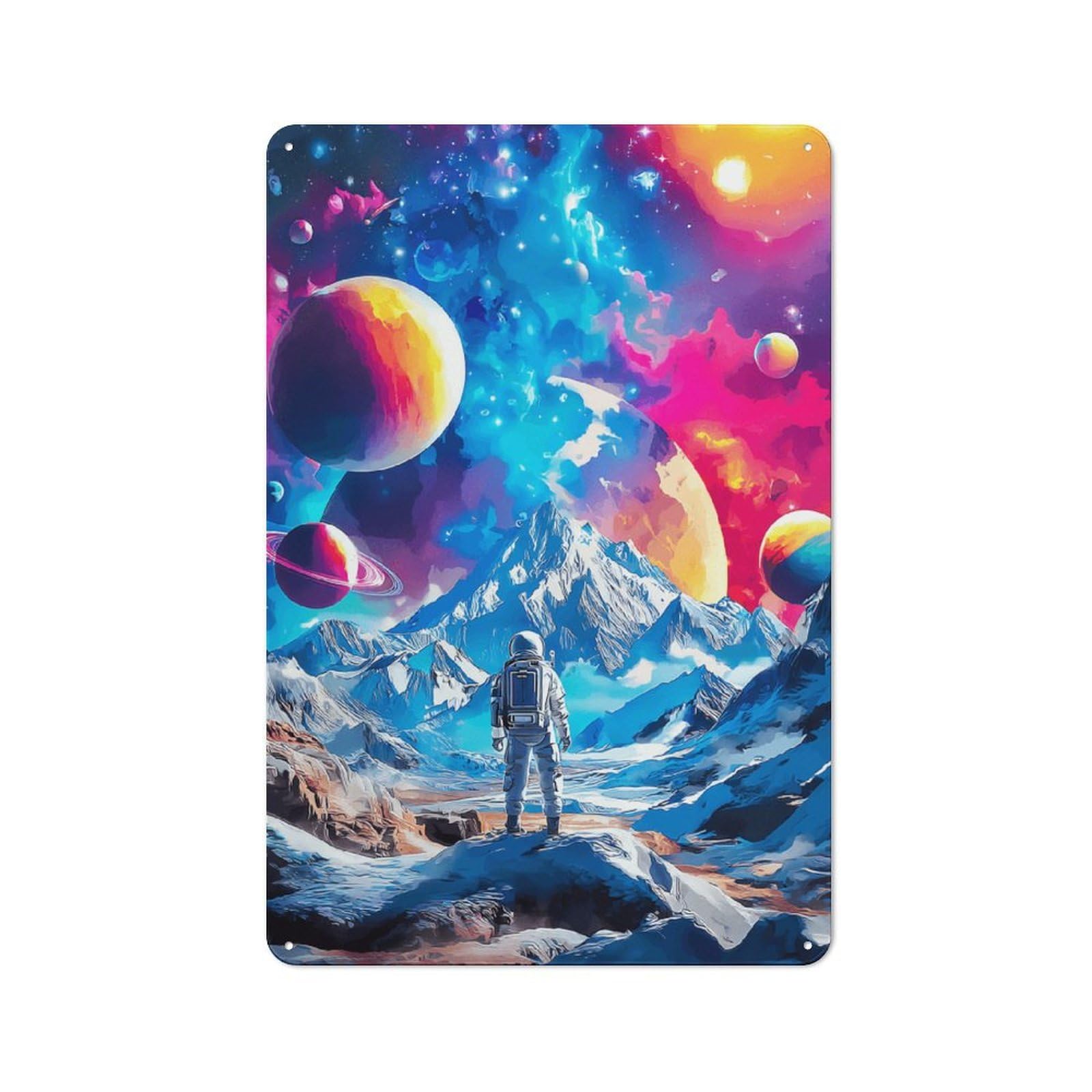 Junmoney Astronaut In Colorful Space For Garden Room Or Summerhouse, Vintage Tin Sign 30X20cm, For Display In Garden Rooms And Summerhouses
