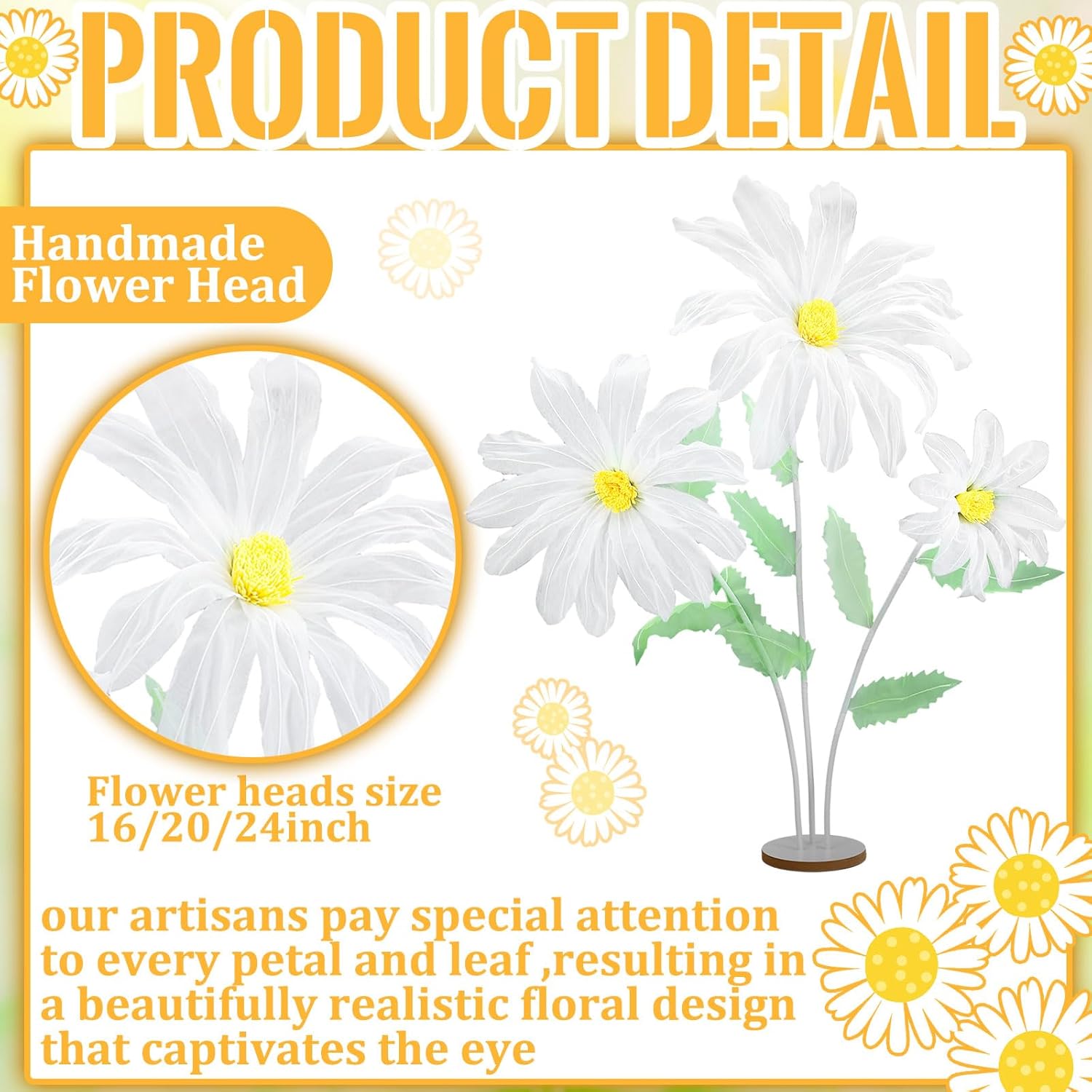 Giegxin Large Daisy Flowers Artificial 5.9 ft Giant Silk Flowers Decoration Spring Big Daisy Decor with Stand for Birthday Party Garden Office Home Wedding Graduation Display