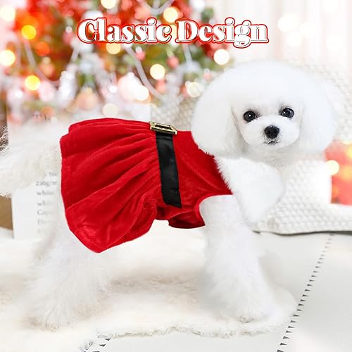 Miniatura 5 de YUEPET Vestido de Navidad para perros pequeños, traje de terciopelo rojo, falda para perro de Papá Noel, ropa para perros de Navidad, adecuado para