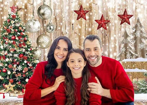 Miniatura 2 de Dudaacvt Telón de fondo de Navidad de 8 x 6 pies, regalo de árbol de Navidad, fondo de piso de madera vintage de nieve, fondo de fiesta de Año