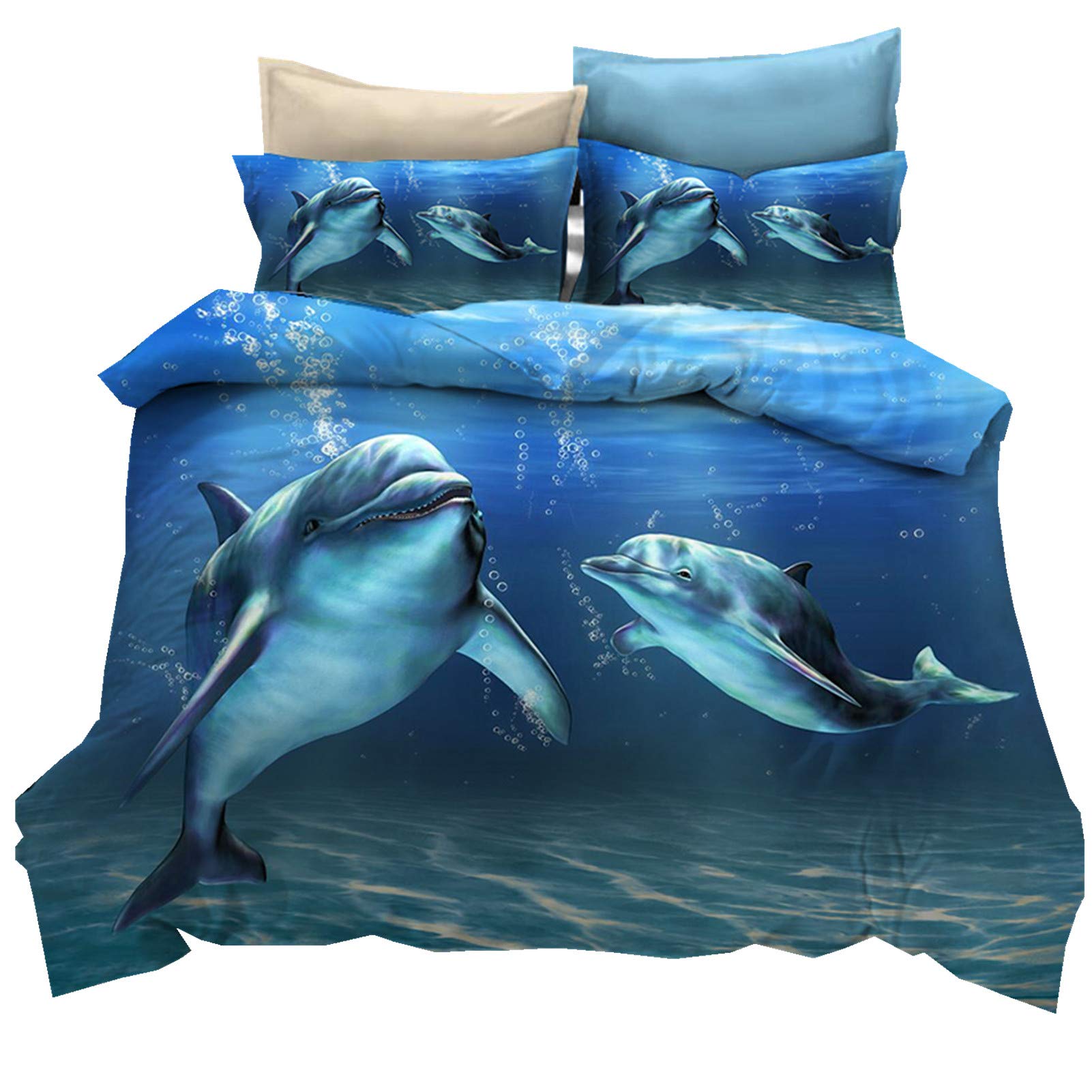 Parure de lit microfibre haut de gamme motif dauphin ocean bleu 220x260 cm