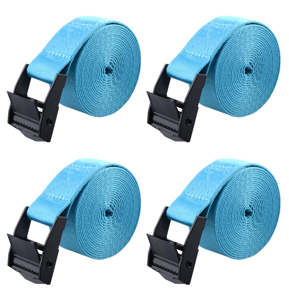 Azarxis Lashing Tie Down Straps Ratchet Secure Cinch Strap Adjustable Cam Buckles Heavy Duty Belts up to 441 lbs Capacity for Motorcycle Cargo Kayak Boat Canoe Truck Traile (Sky Blue - 4 Pack, 5 m)