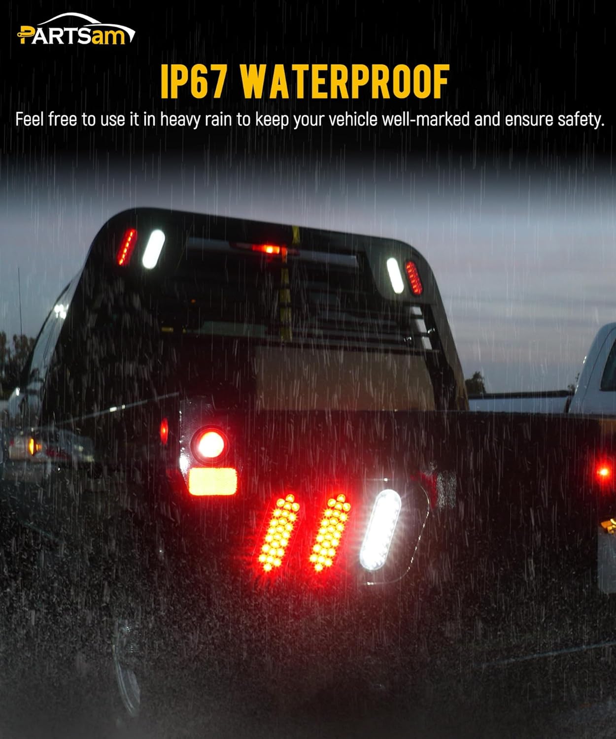 Partsam 2x Oval Brake Stop Tail Turn Sealed Marker Lights Flush Mount 6.3" Inch 24 LED Truck Trailer Boat Utility Clear Lens Red w/Rubber Grommet Waterproof 12V