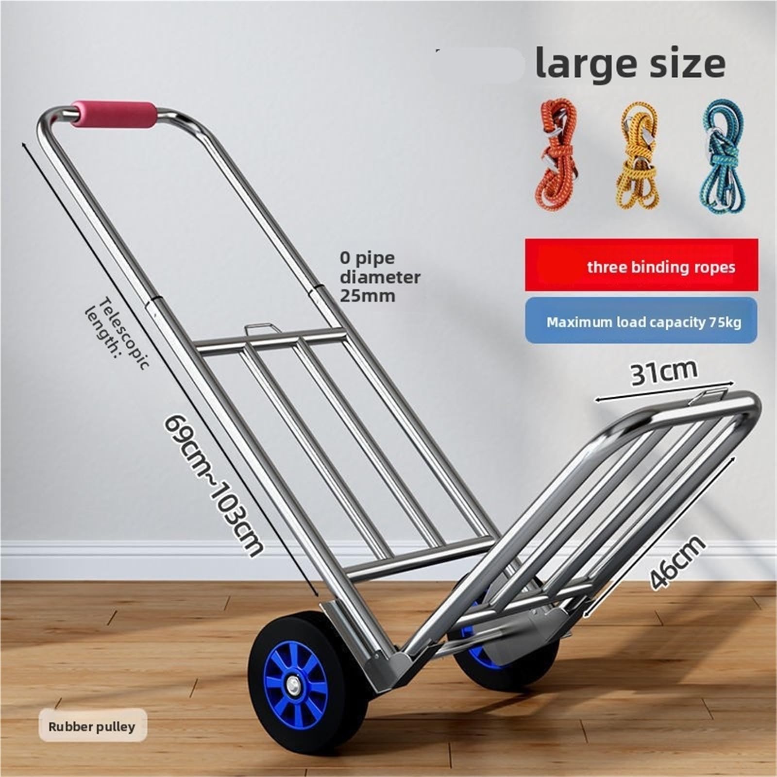 Carrello pieghevole a mano, capacità 75 kg, carrello portatile per la spesa per bagagli, generi alimentari e articoli per la casa, leggero, durevole e facile da usare