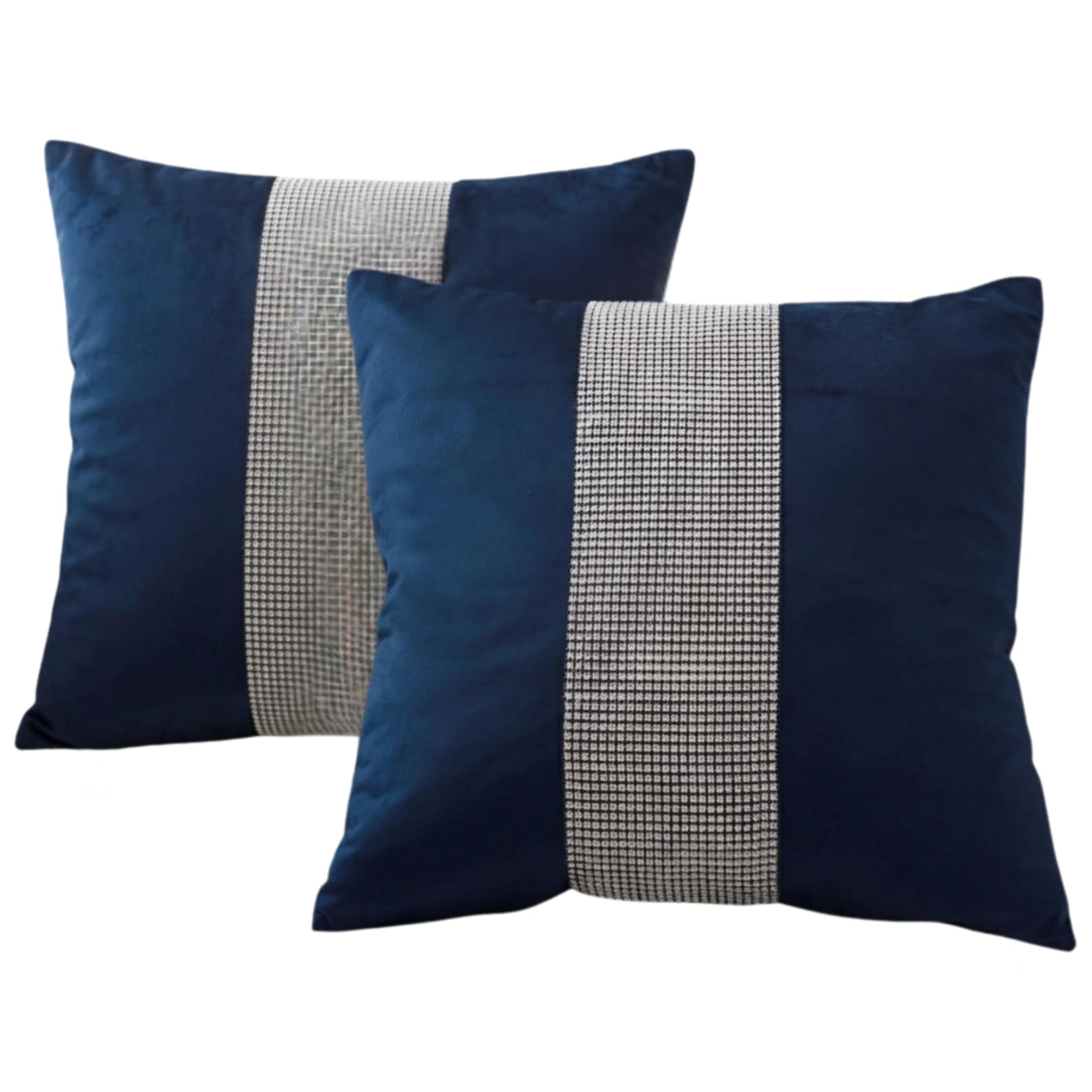 Makooz Diamante Quilted Velvet Cushion Covers Pack of 2 - Invisible Zipper Soft Decorative Square Throw Pillow Covers - Home Decor Pillowcase for Livingroom Bedroom Sofa Couch - 45x45cm Navy Blue โ image 1