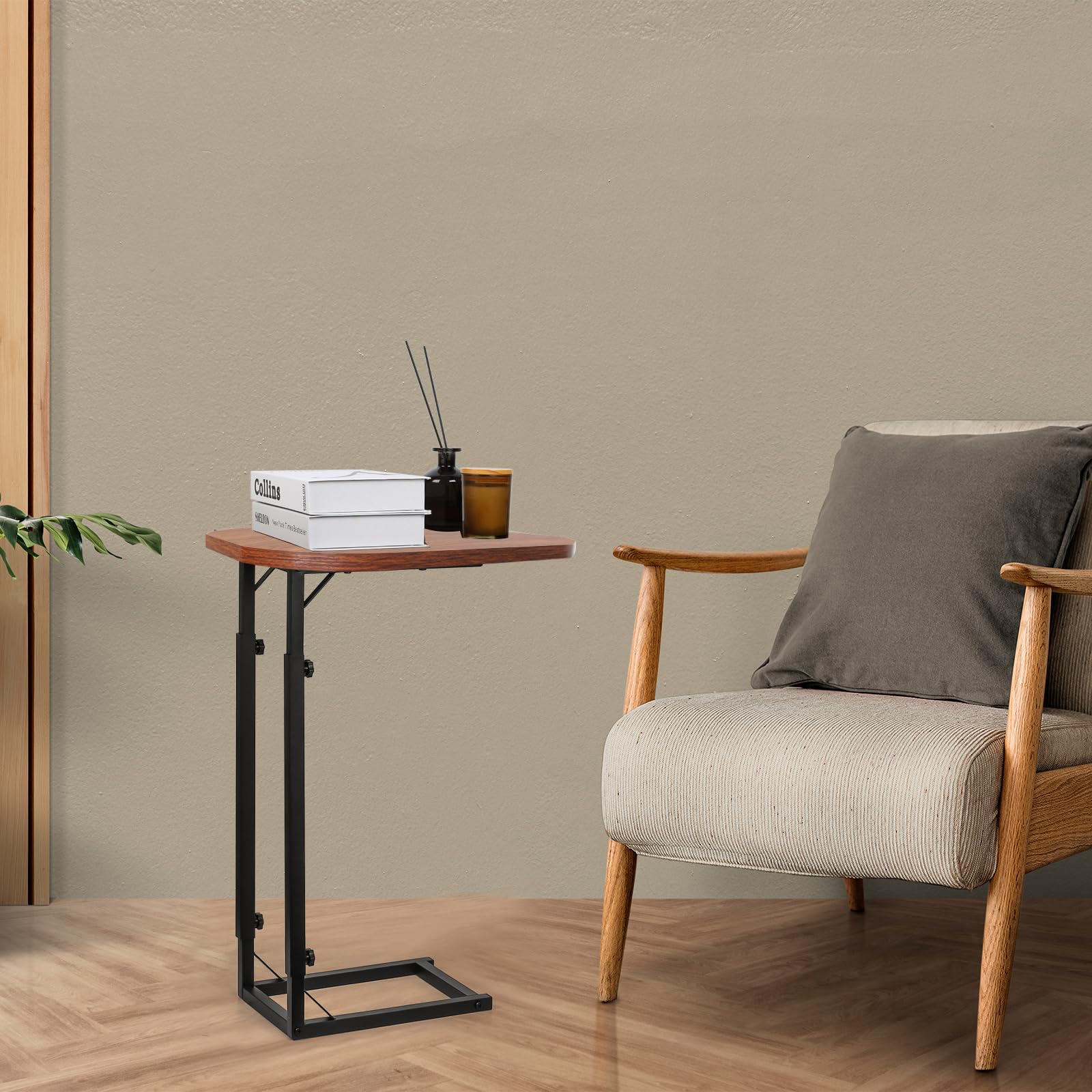 Mesa auxiliar ajustable en forma de C de alta calidad para sofá, mini mesas auxiliares para sofá, mesa de centro pequeña con marco de metal, hermoso y práctico compañero para tu sala de estar, 6