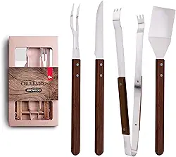 SIMONAGGIO Conjunto de Talheres de Aço Inox Para Churrasco - Kit Churrasco - Faca Peixeira 7' e Garfo Trinchante Com Cabo de Madeira - 2 Peças