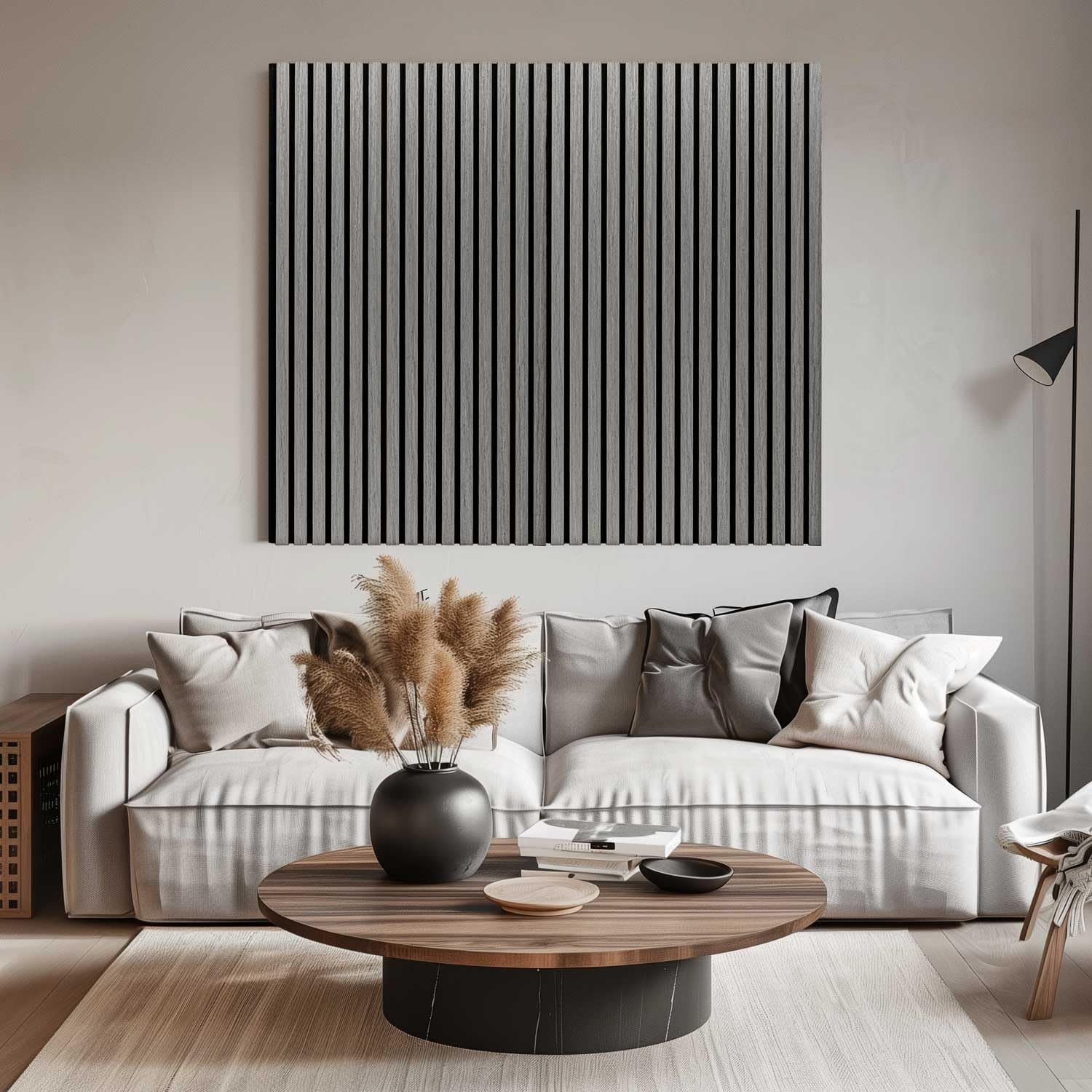 Beethoven Lot de 4 panneaux d'insonorisation décoratifs en bois Gris 150 x 60 cm
