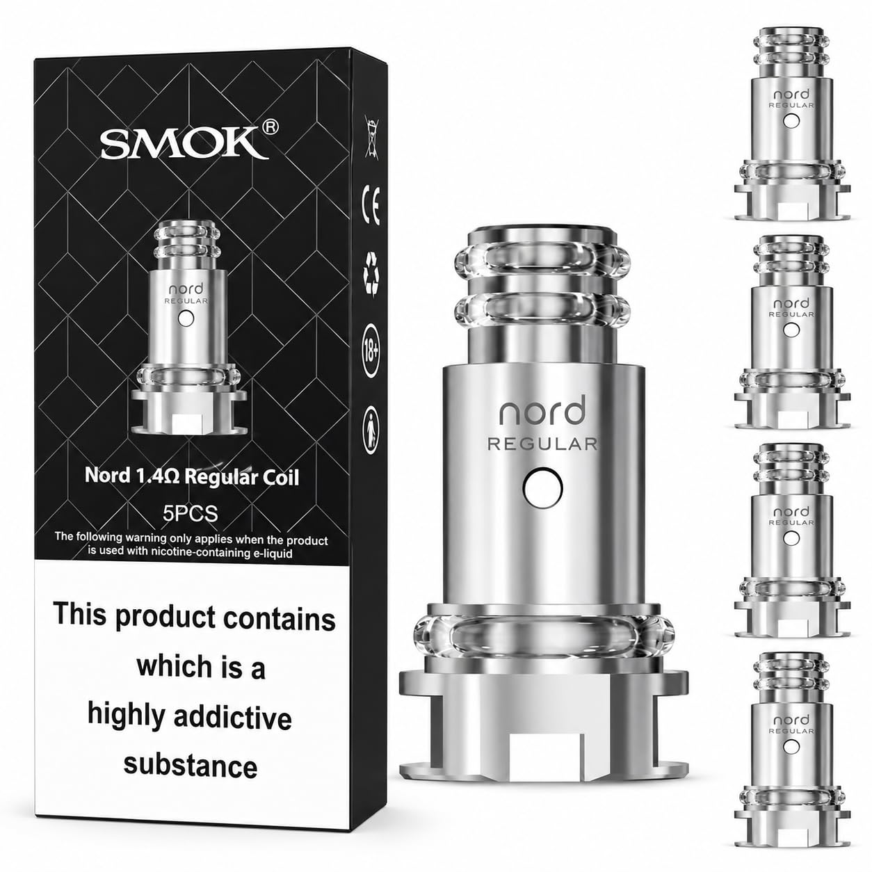SMOK Nord Regular Coils, 1.4 Ohm, Replacement Coil for Priv N19 Kit, Nord Pods Series, MTL Vaping, High Flavor Production, SMOK Vaping Coils, Pack of 5, No Nicotine