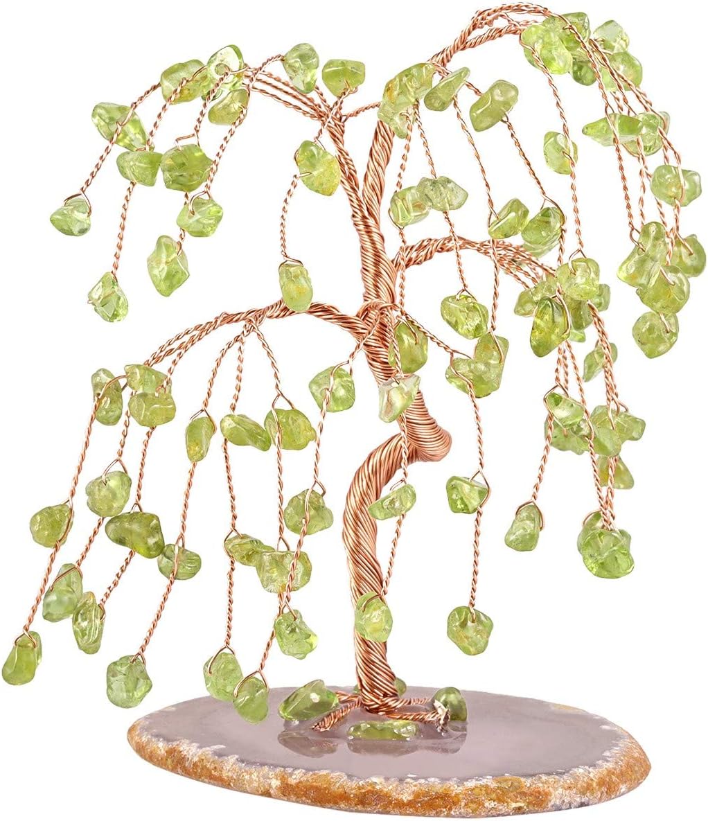 rockcloud Olivine Crystal Tree for Home Office Decor, Natural Agate Slice Geode Base Bonsai Fortune Money Tree for Wealth and Luck