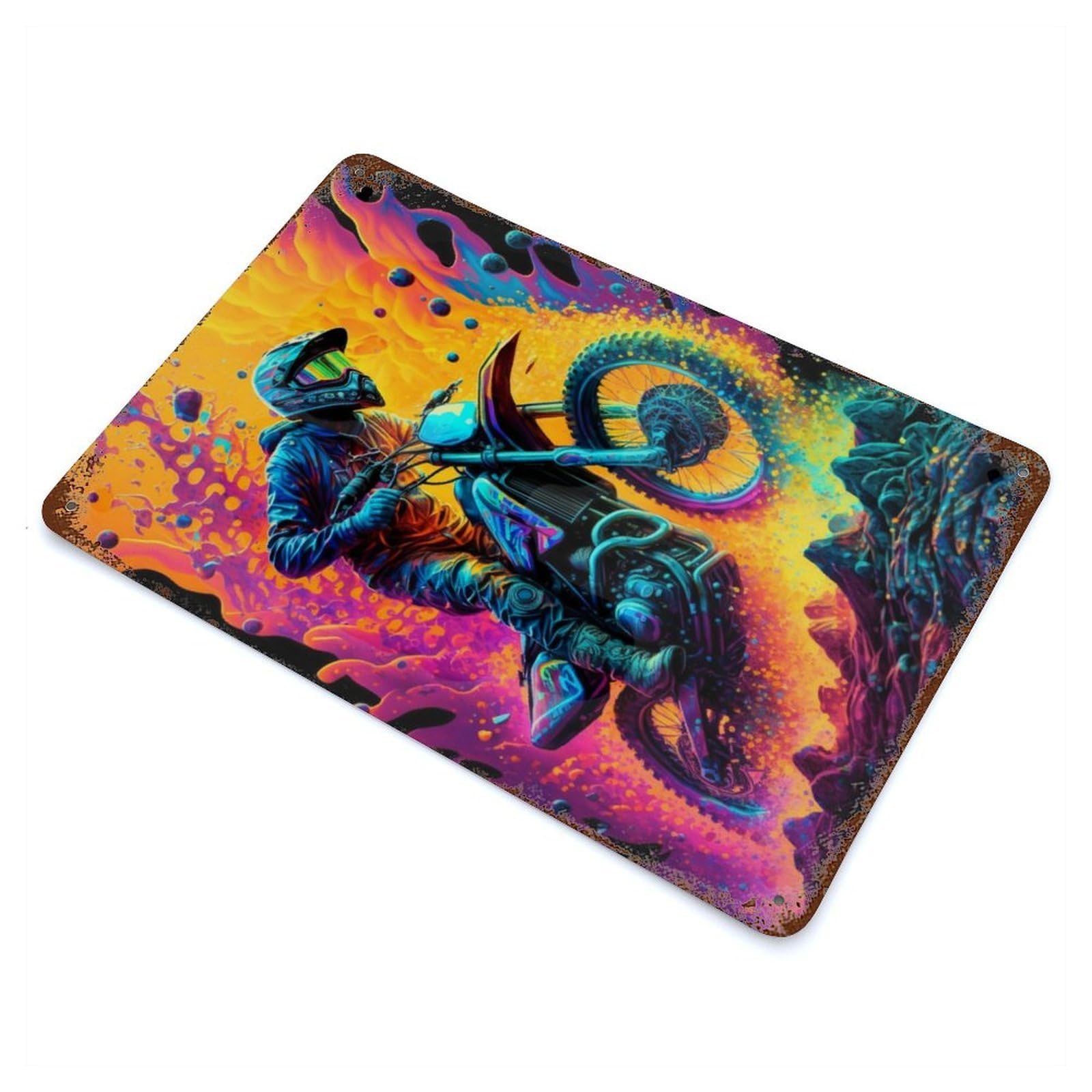 Dirt Motocross Color Decorative Tin Sign 11.8"x7.9", Ideal for Garage, Bar And Workshop Decor