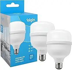 Kit Lâmpadas Led Super Bulbo 40w Alta Potência Bivolt Branco Frio Elgin (Kit 2 Unidades)