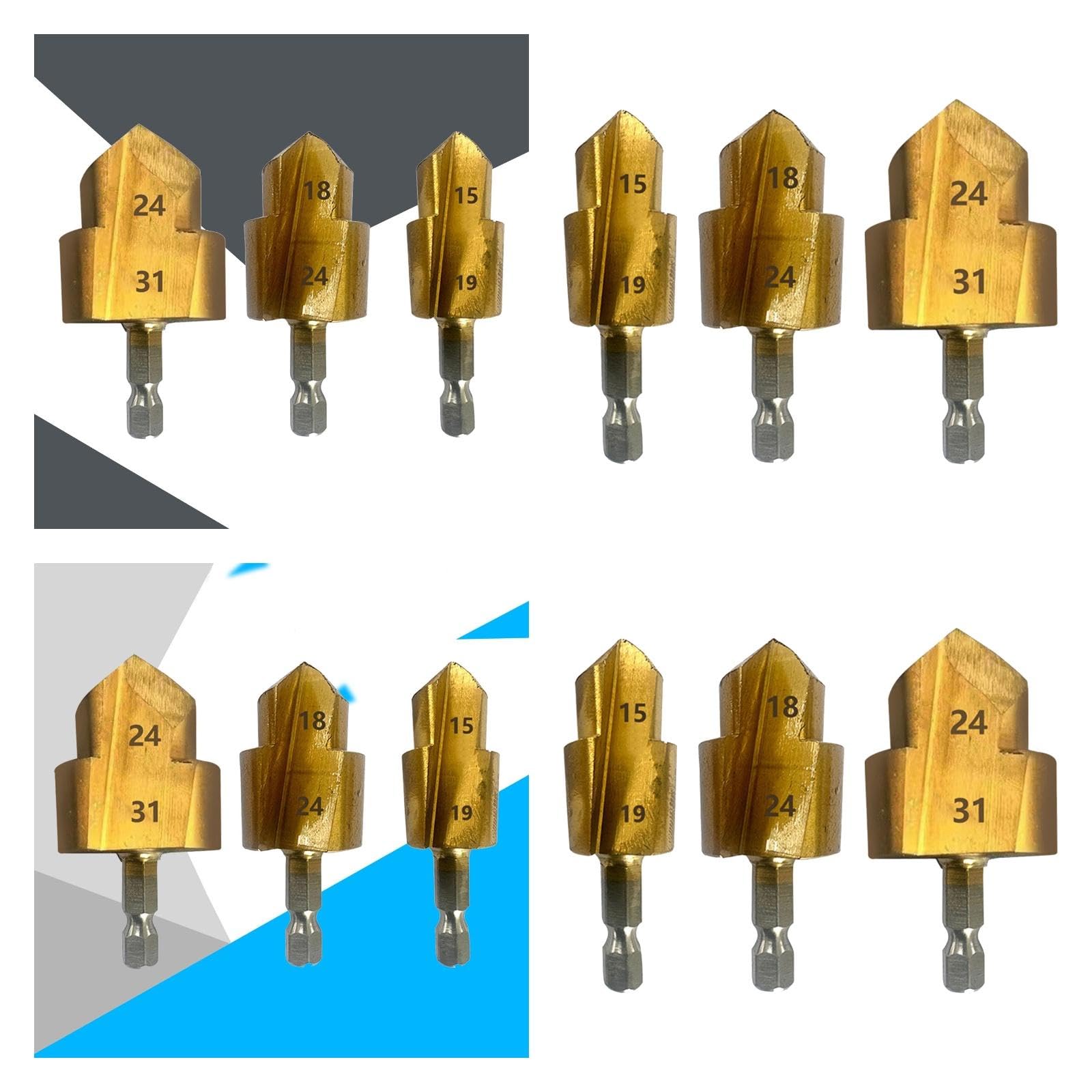 perfk 2x Paquete de 3 Piezas de Taladro Escalonado de Elevación Ppr, Herramientas Prácticas de Plomería para Herramientas Eléctricas, Vástago Hexagonal