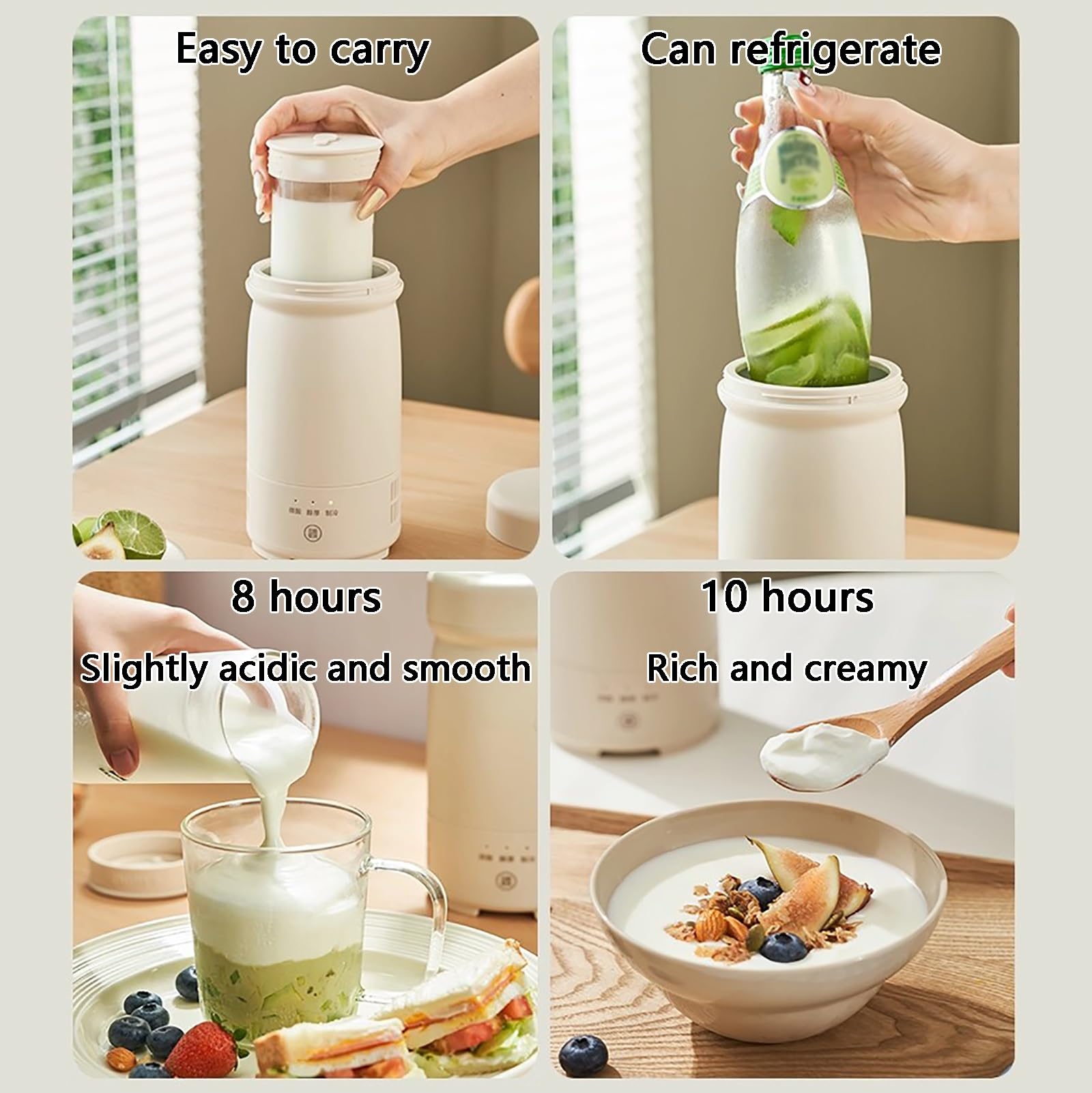 Yogurtiera, Monodose portatile con funzione di raffreddamento, facile da pulire, for uso domestico/esterno(White)