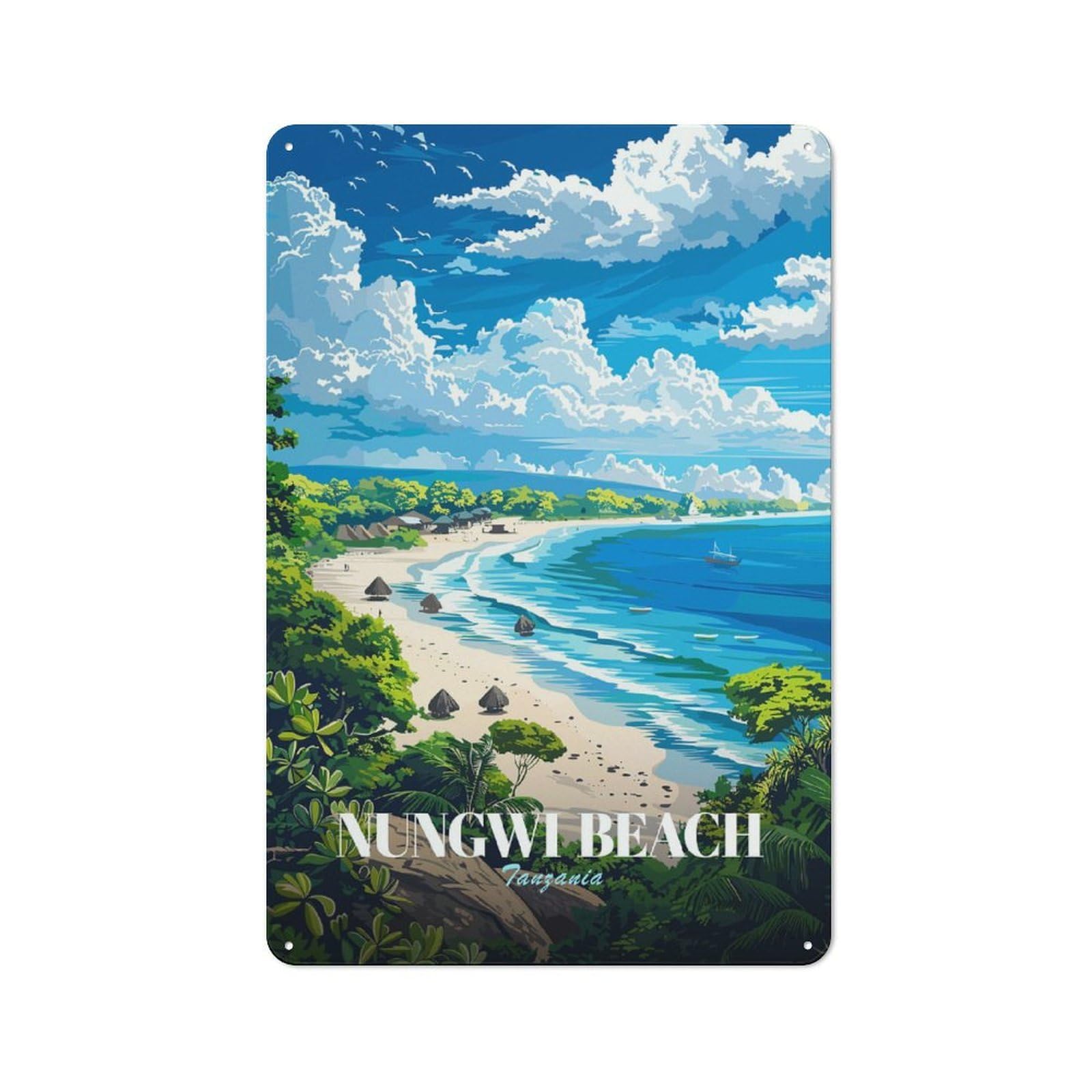 Junmoney Style-1 Nungwi Beach, Tanzania Tin Wall Plaque 30X20cm, Barn Style Rustic Kitchen Decor For Farmhouse Kitchen, Pantry Or Dining Area