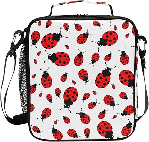 MNSRUU Bolsas de almuerzo para niños y niñas, bonita mariquita roja, reutilizable, aislada, kit de bolsa térmica para comidas, organizador de bolsa
