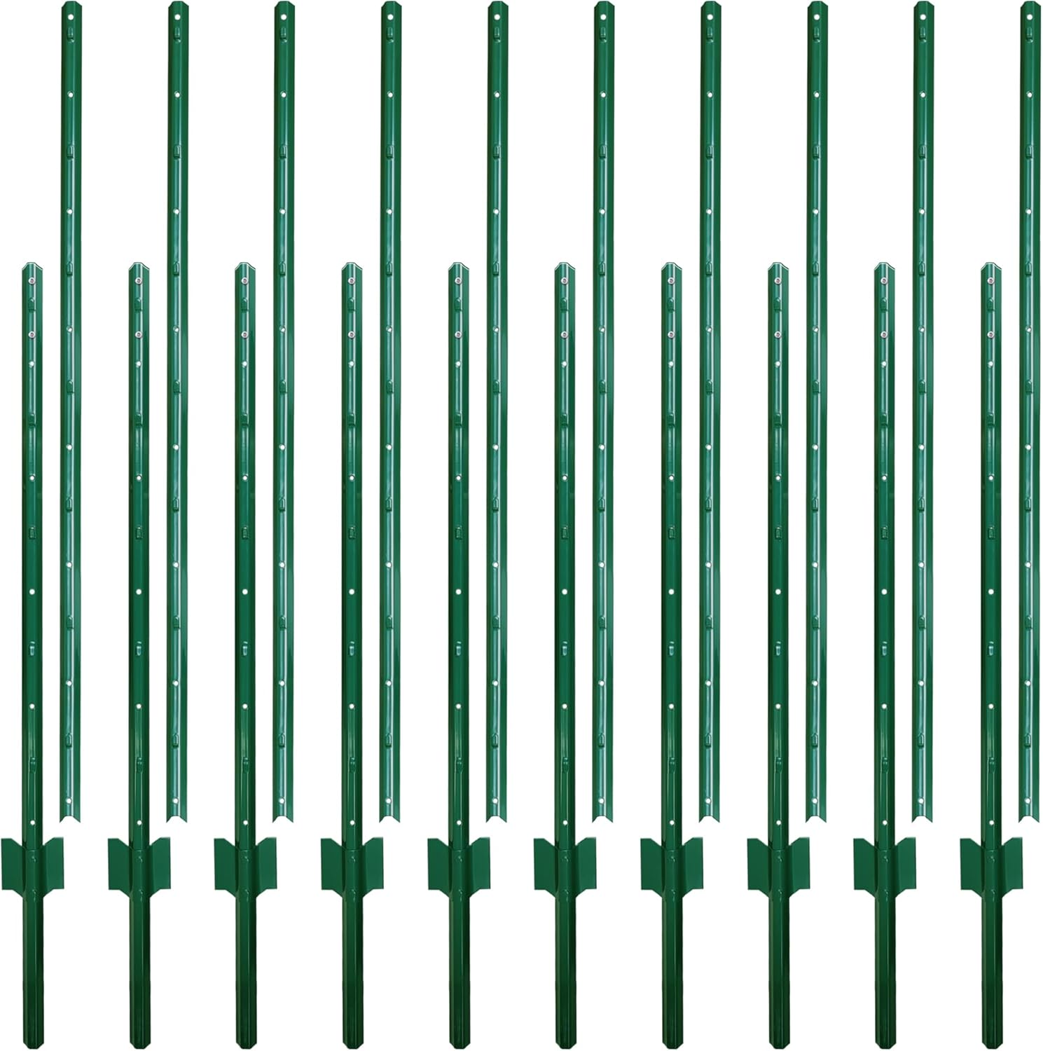 ARIFARO Sturdy Duty Metal Fence Posts 7 Feet assemblable,Pack of 10, No Digging Garden U Post for Wire Fencing Steel Poles for Yard, Outdoor 7 FT Splicable Green 10 PCS