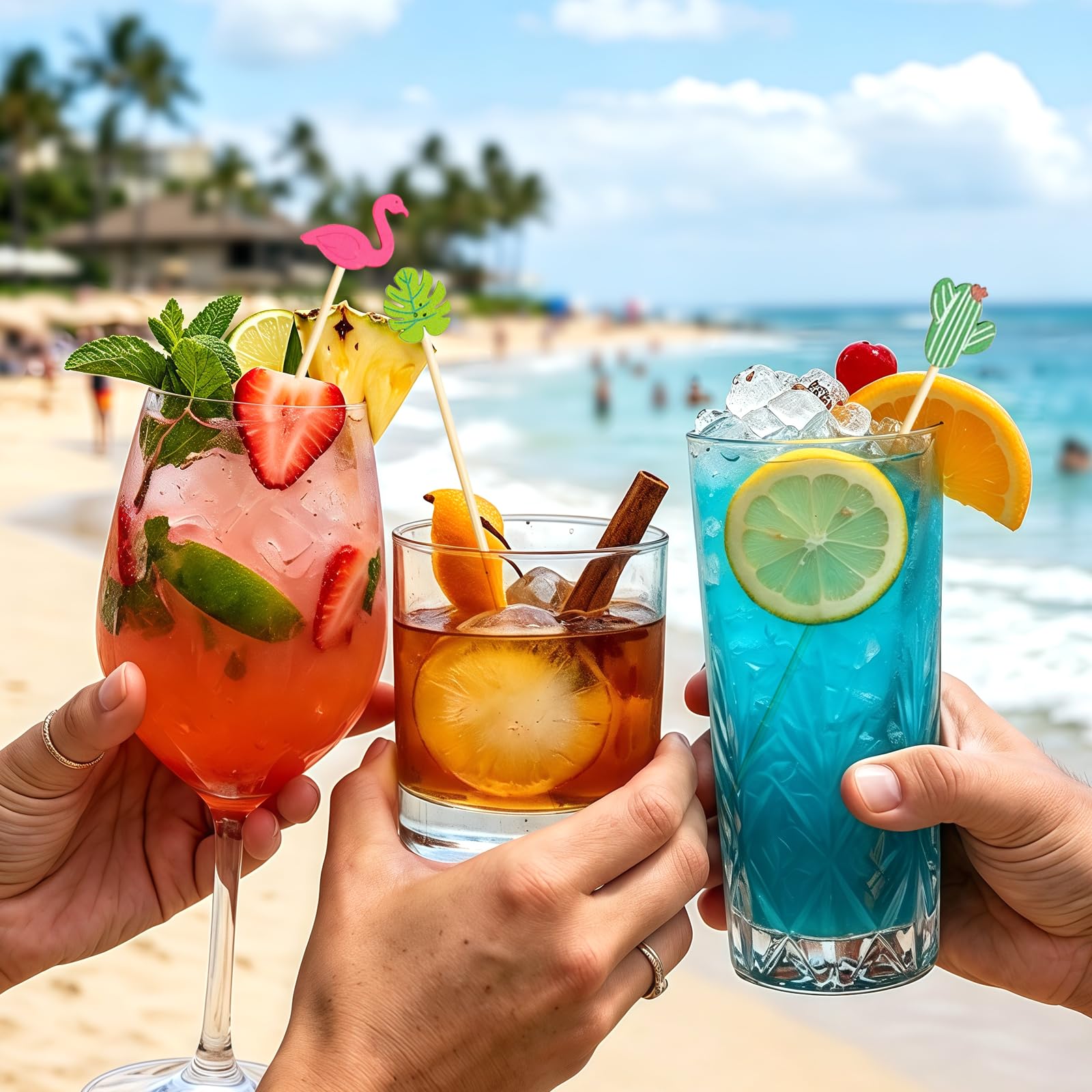 100 Pezzi Stuzzicadenti Cocktail Hawaii, Stuzzicadenti Decorativi Cocktail, Stecchini per Aperitivo, Bastoncini Cocktail Estivi, per Frutta, Feste, Dessert, Insalata, Cocktail per Decorazioni (A)