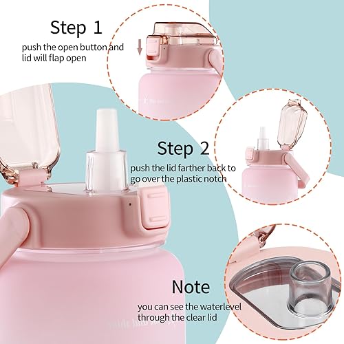 Miniatura 4 de Botella de agua de medio galón con funda y correa, botellas de agua motivacionales de 64 onzas con pajilla, jarra de agua grande de boca ancha con